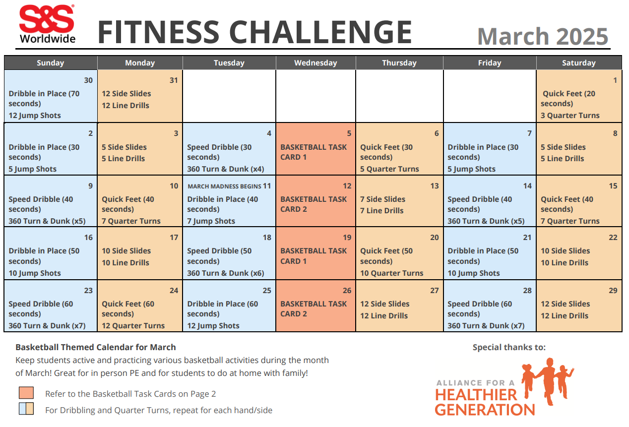 March Printable Fitness Challenge Calendar S S Blog