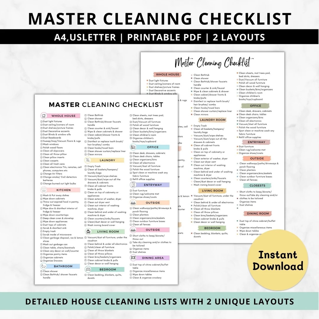 Master Cleaning Checklist Printable deep House Cleaning Checklist spring Cleaning Checklist Printable home Cleaning Schedule deep Clean List Etsy