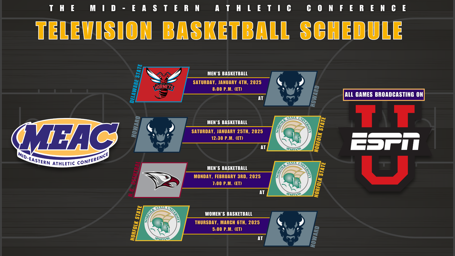 MEAC Announces Televised Basketball Games For 2025 Season Mid Eastern Athletic Conference