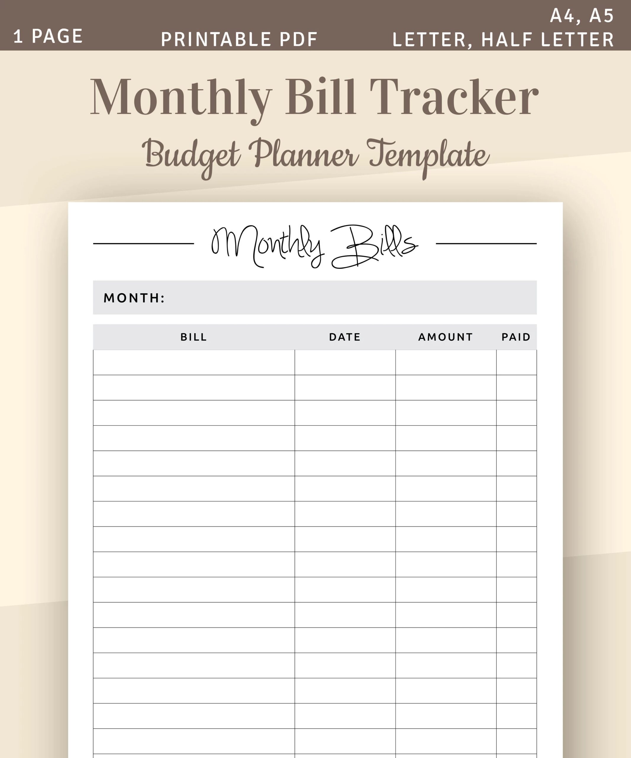 Monthly Bill Tracker Bill Planner Bill Payment Tracker Printable Monthly Budget Planner A4 A5 Letter Half Letter PDF Template Etsy