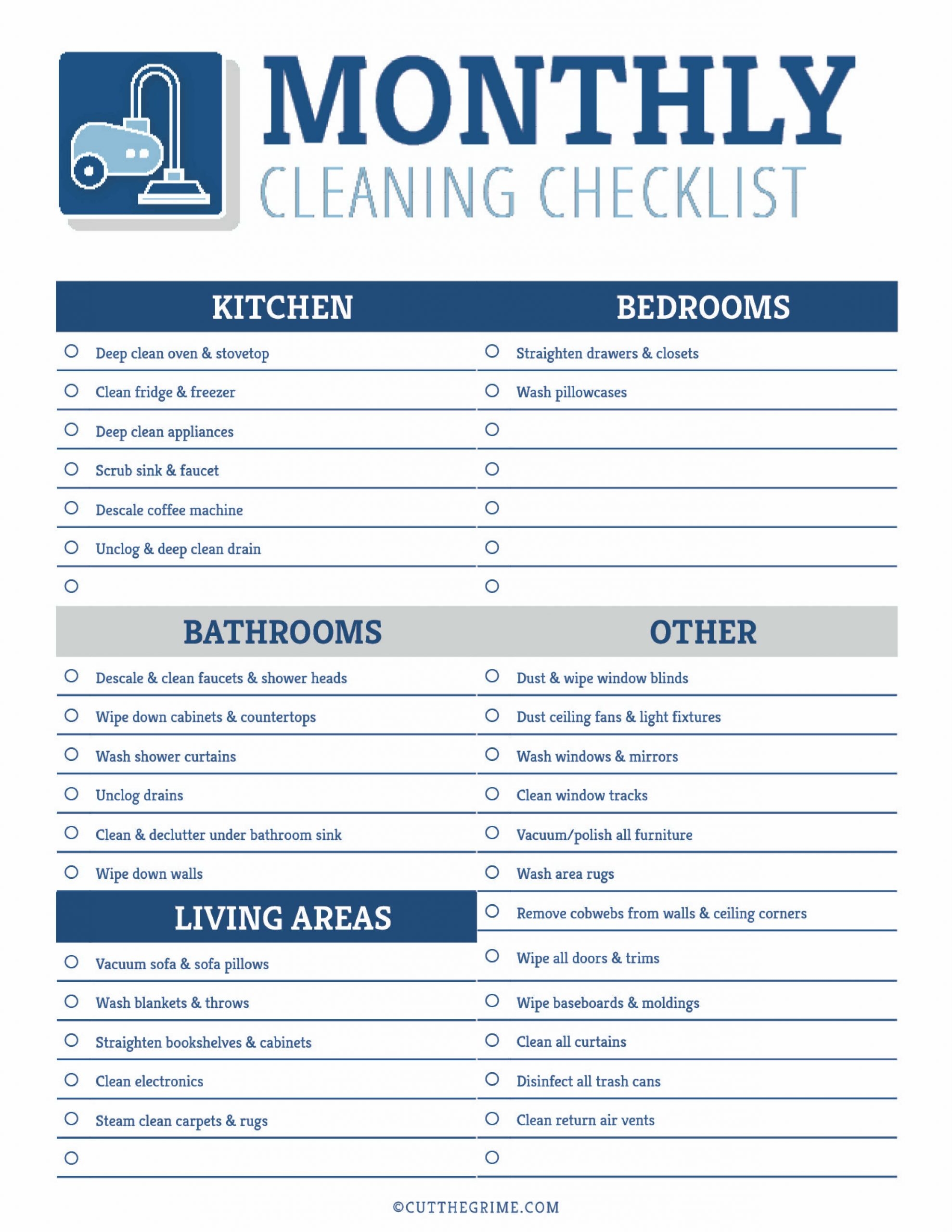 Cleaning Schedule List Printable