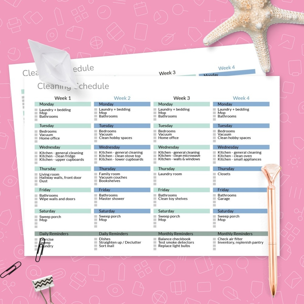 Monthly Cleaning Schedule Checklist Template Printable PDF