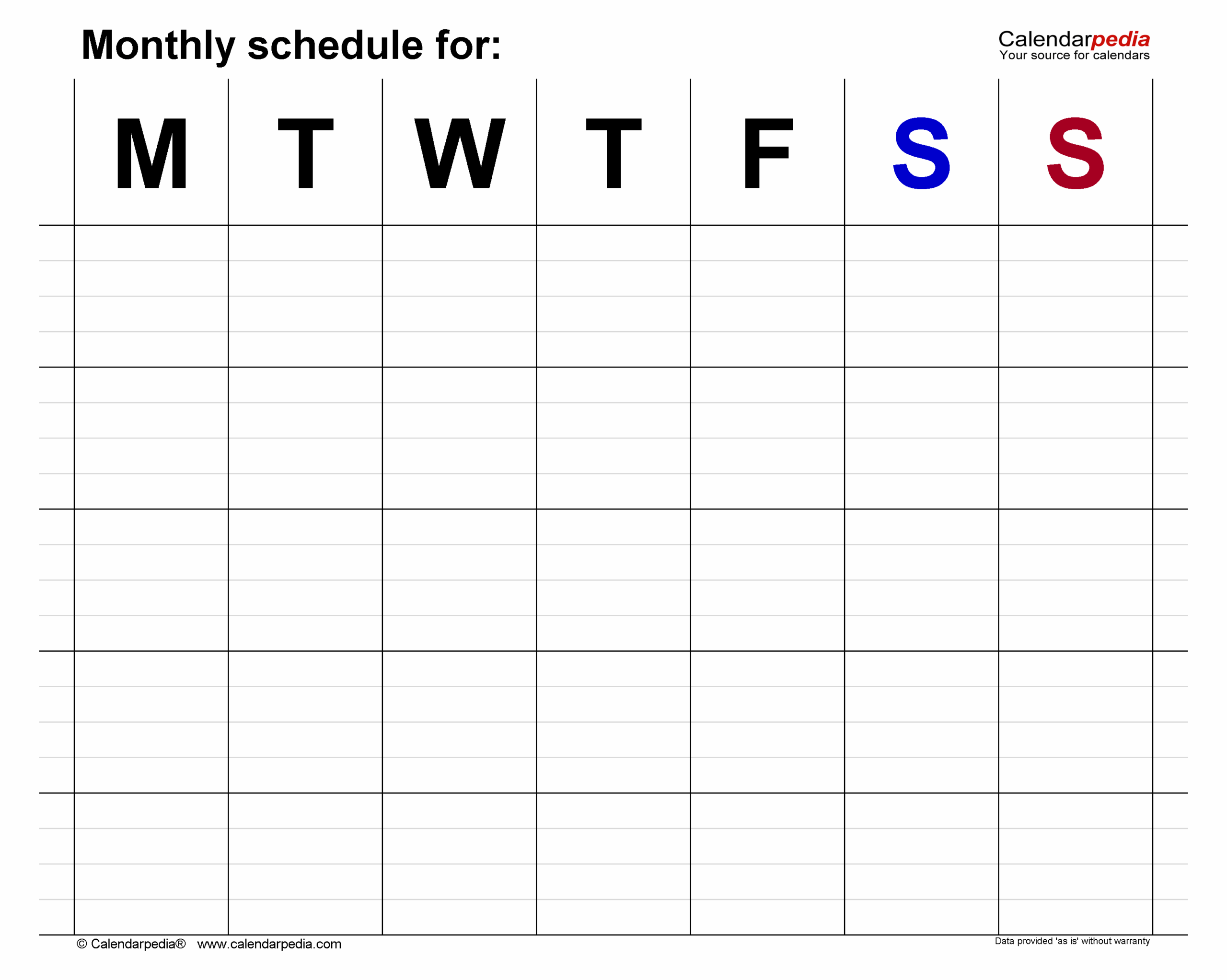 Monthly Schedule Templates For Microsoft Word