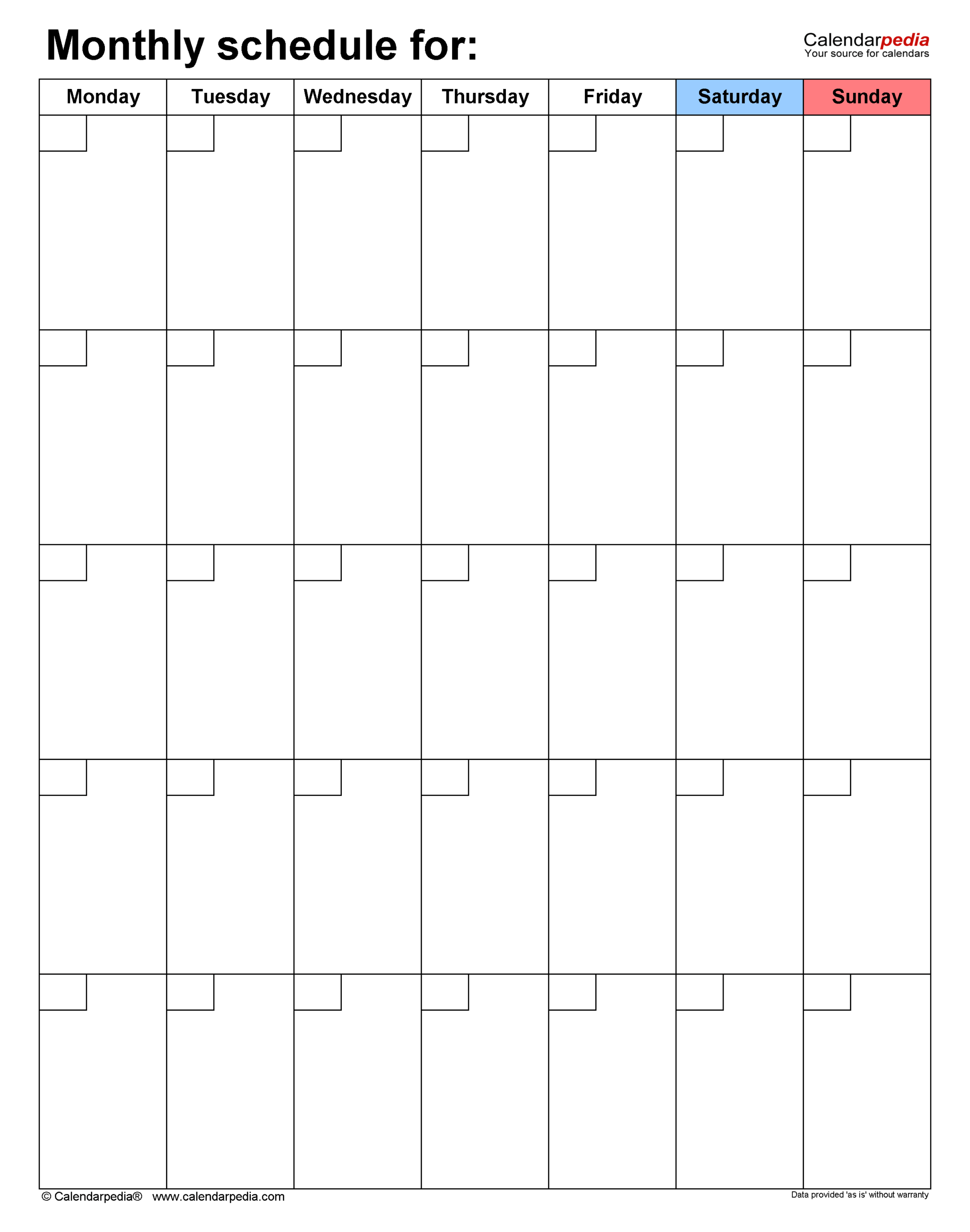 Monthly Schedule Templates For Microsoft Word Worksheets Library