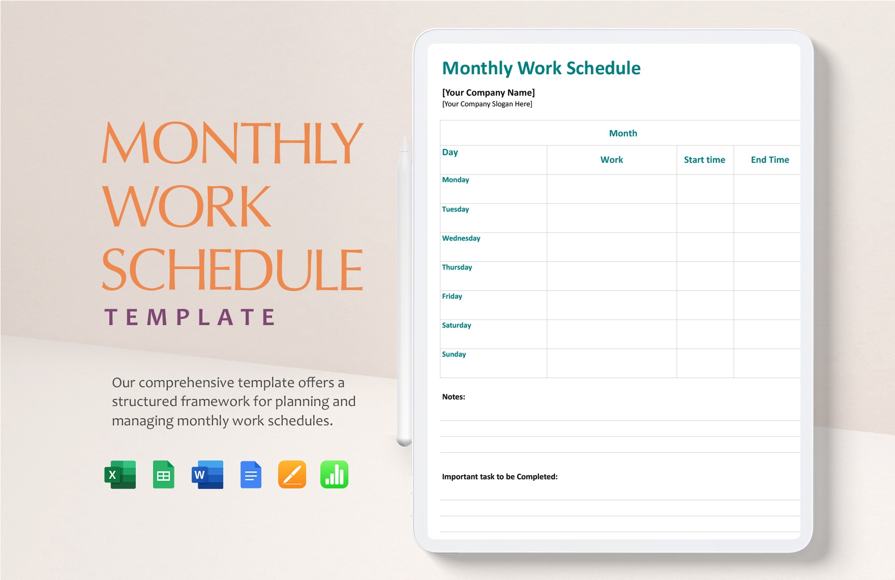 Free Printable Monthly Work Schedule