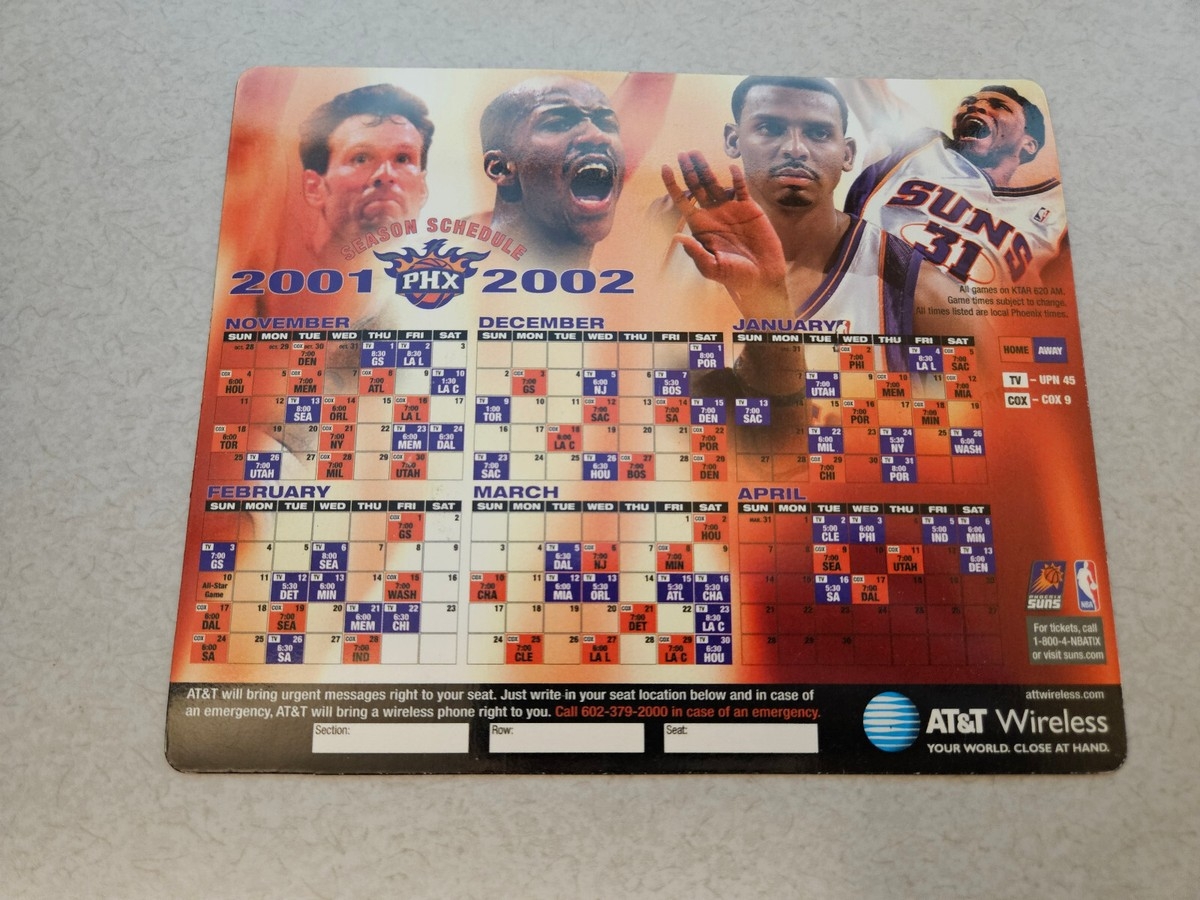 MS20 Phoenix Suns 2001 02 NBA Basketball Magnet Schedule AT T EBay