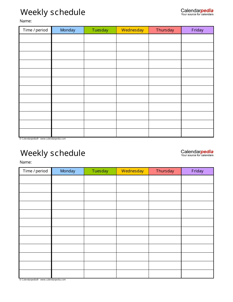 Multicolor Weekly Schedule Template Download Printable PDF Templateroller