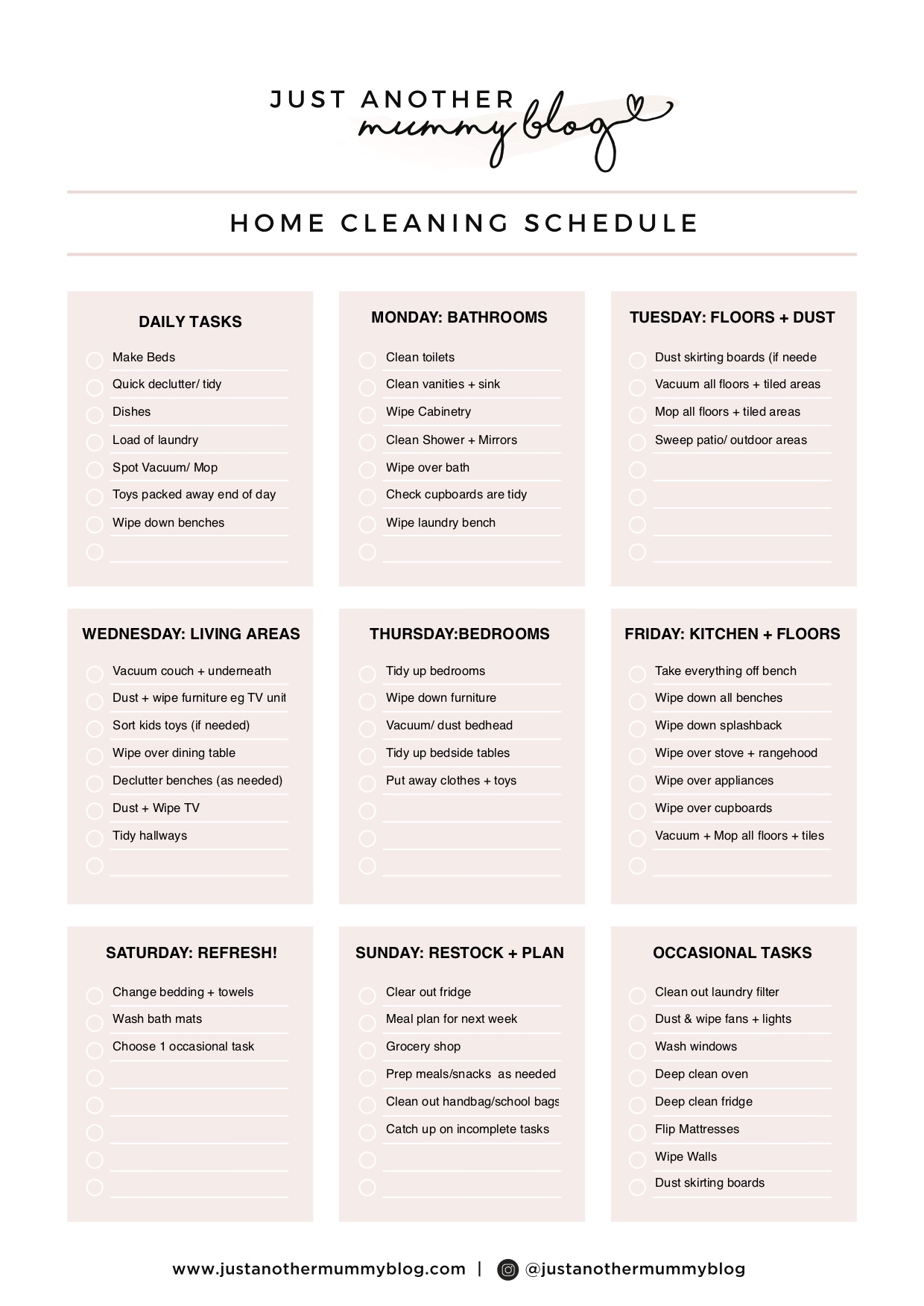 Free Printable Cleaning Schedule Template