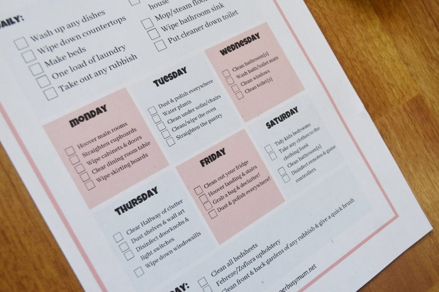 My Daily Cleaning Schedule Free Printable Super Busy Mum Northern Irish Blogger
