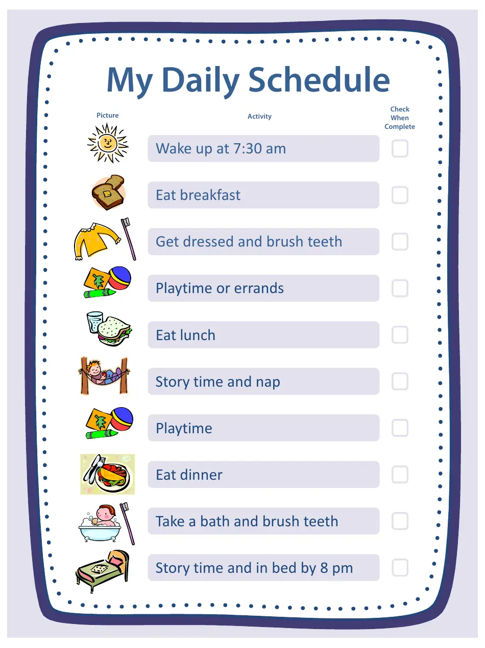 My Daily Schedule For Children Template Download Printable PDF Templateroller