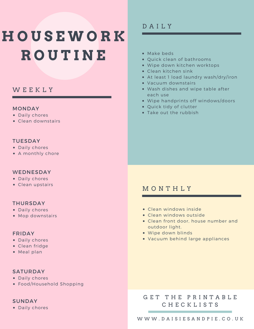 My Easy Housework Routine Easy Cleaning Tips Daisies Pie