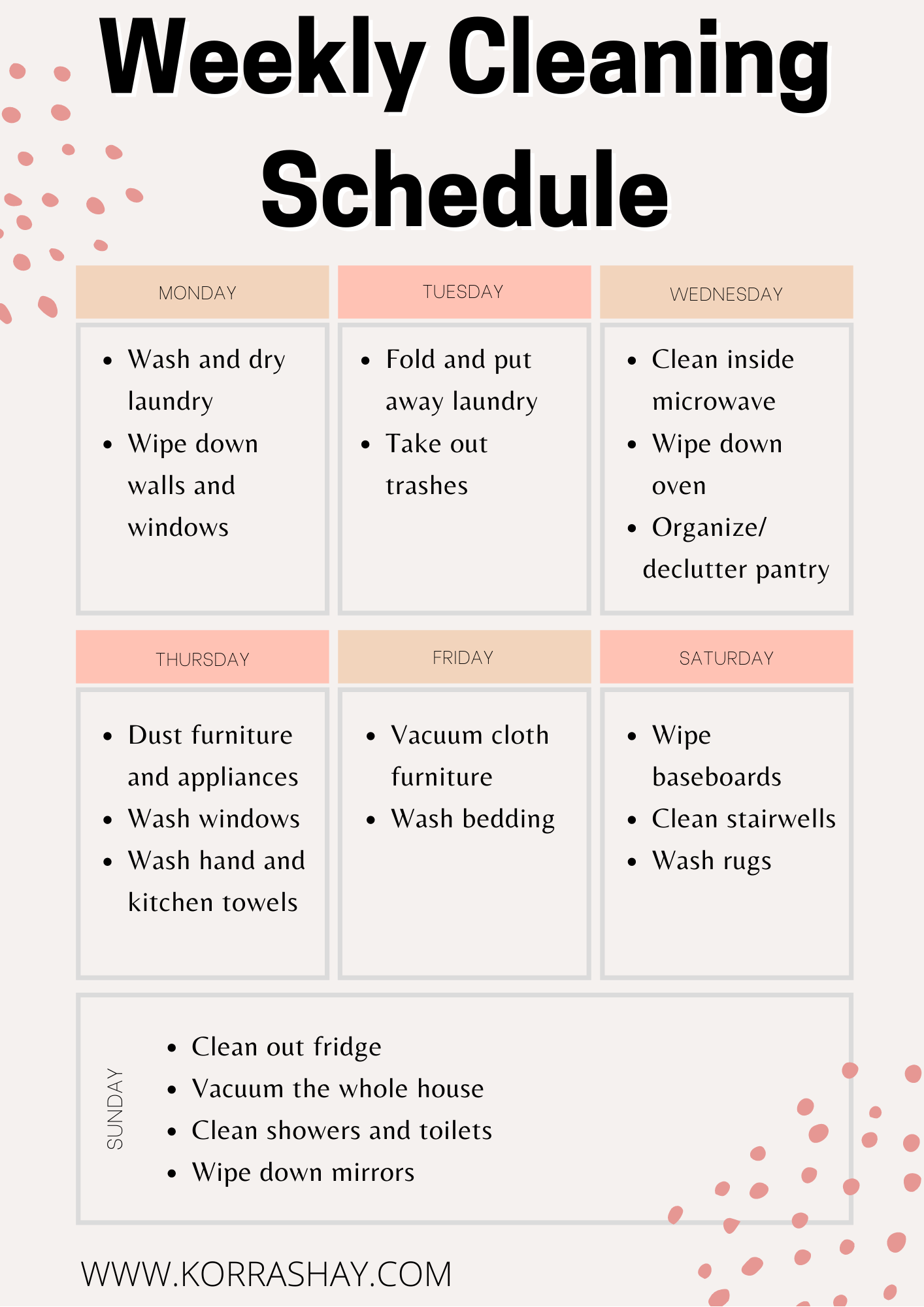 Printable Home Cleaning Schedule