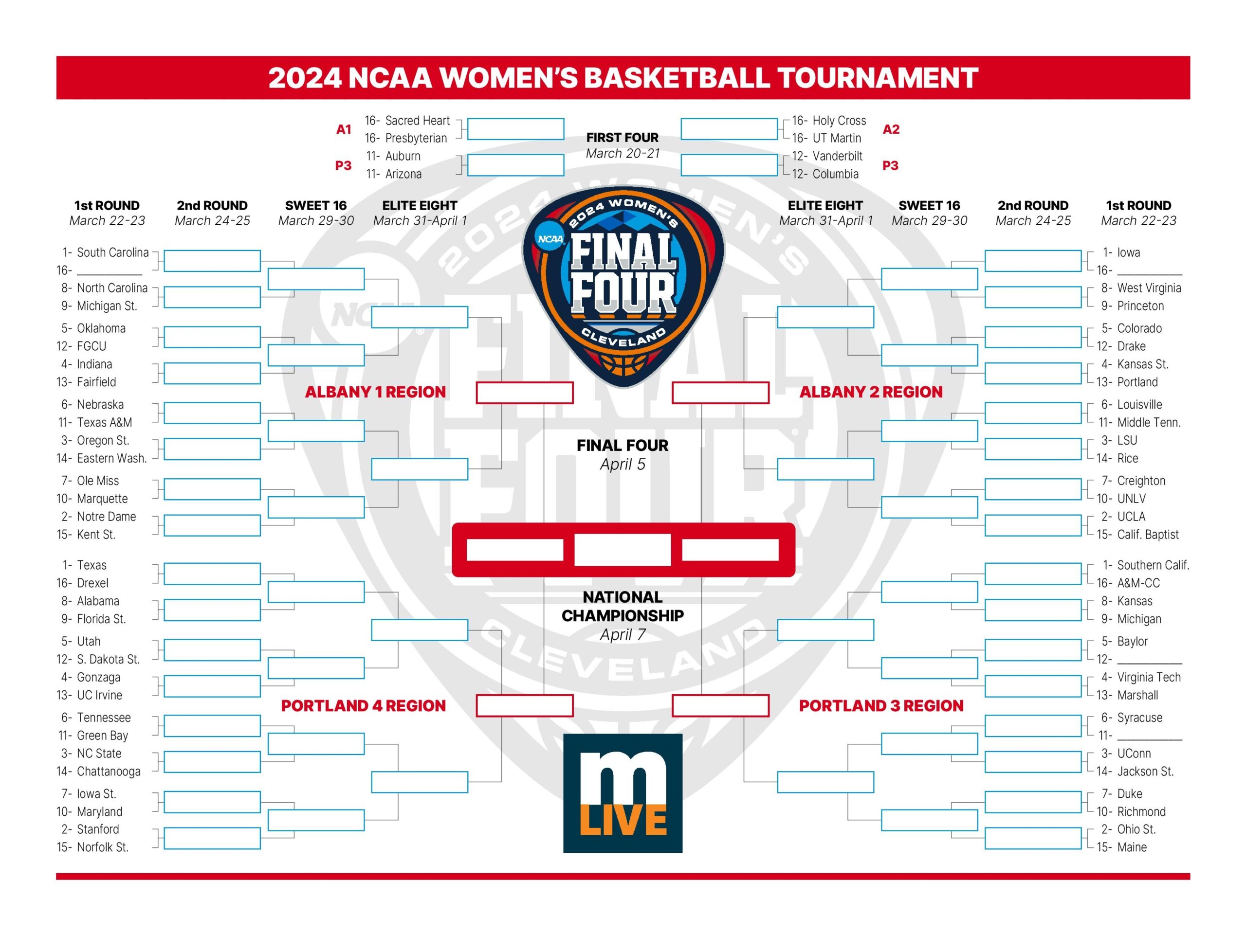 March Madness Schedule Printable Locations