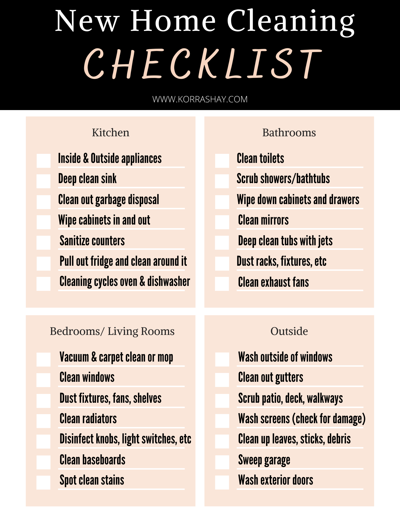 New Home Move In Cleaning Checklist Free Printable KorraShay