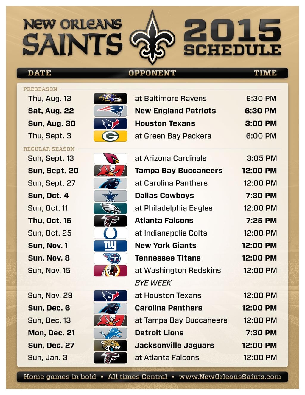 New Orleans Saints 2015 Schedule WWNO