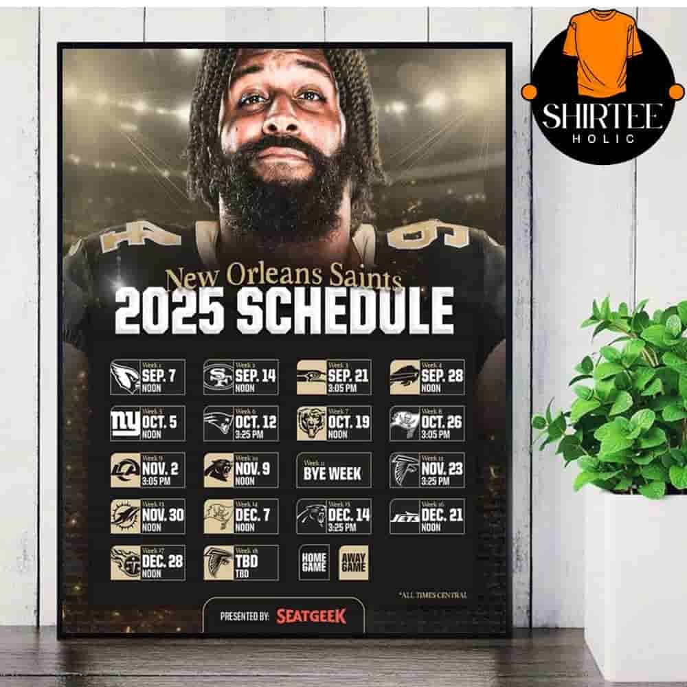 New Orleans Saints Official 2025 NFL Schedule Season 2025 2026 Wall Decor Poster Canvas Shirteeholic