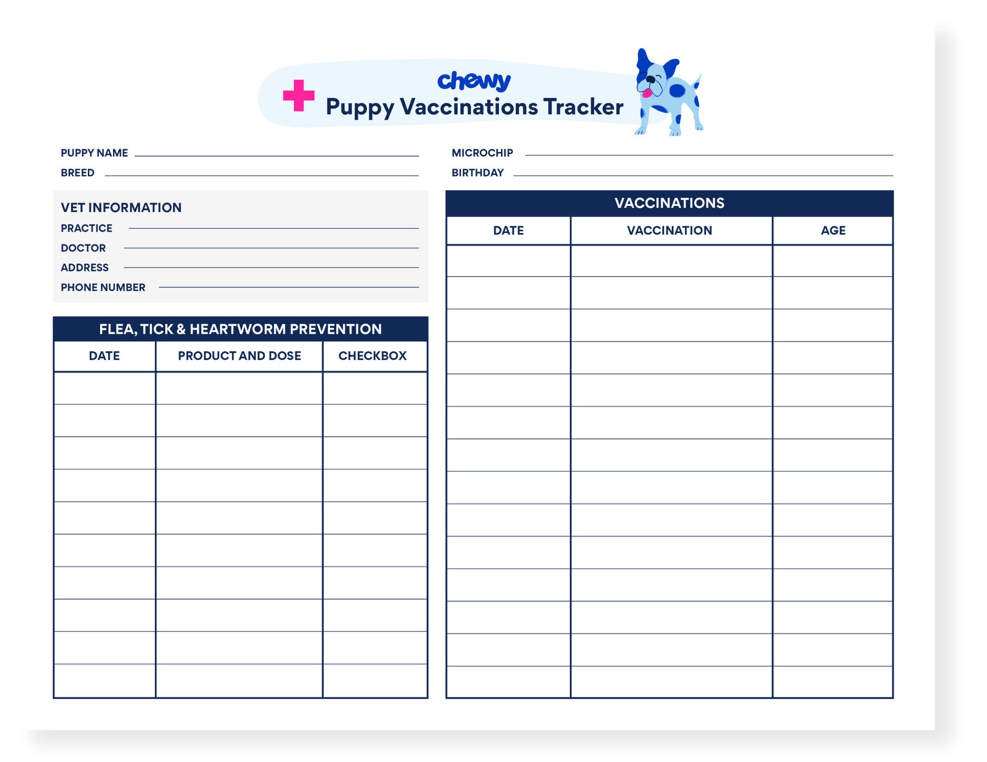 New Puppy Printables Checklists Trackers And More BeChewy Worksheets Library