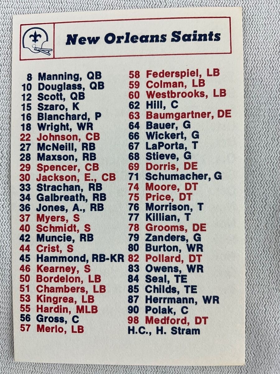 NFL 1976 Roster Packet Pocket Football Schedule New Orleans Saints EBay