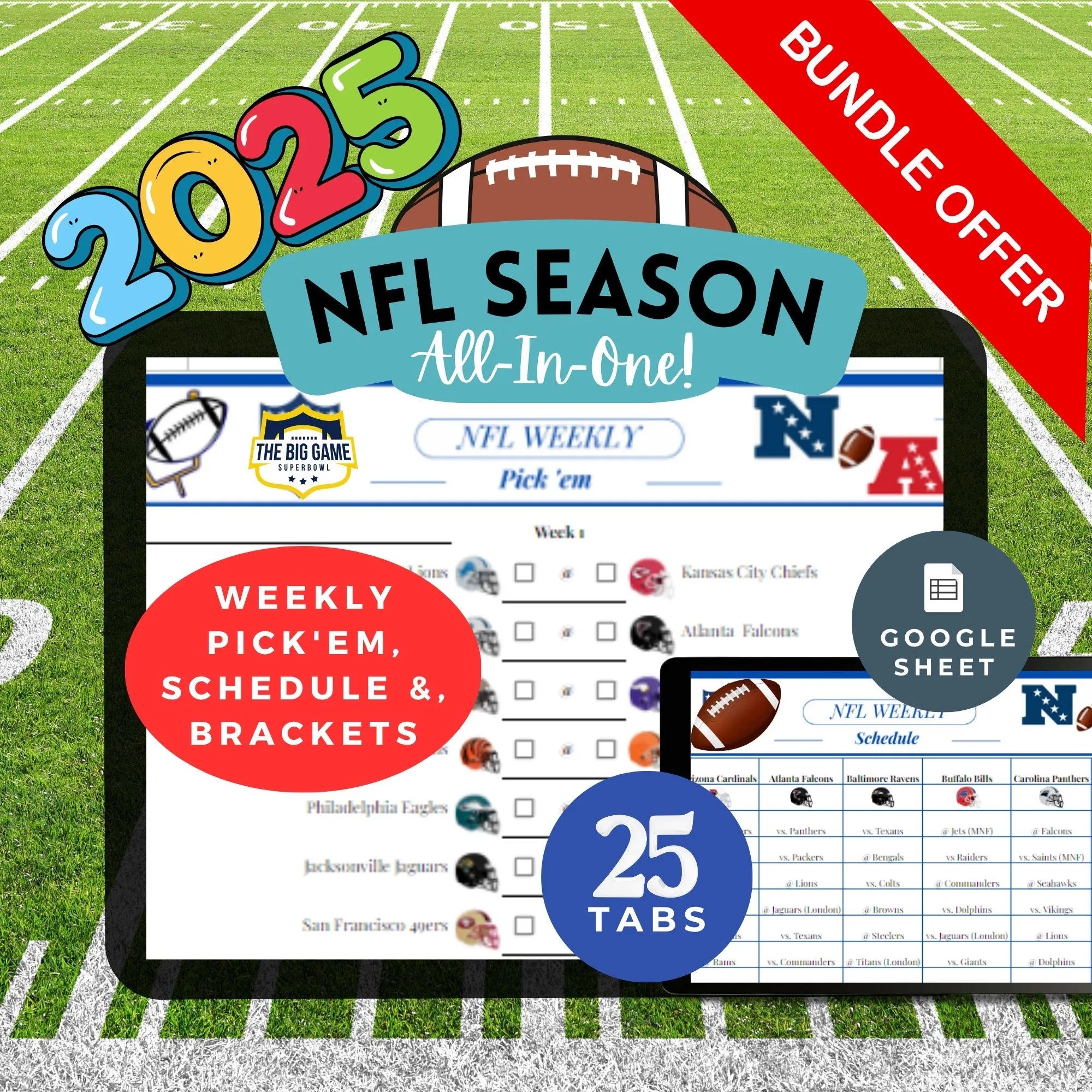 NFL 2025 Schedule Spreadsheet Game Tracker Planner Complete Template Google Sheets Calendar Tool Game Day Organizer Football Season Etsy