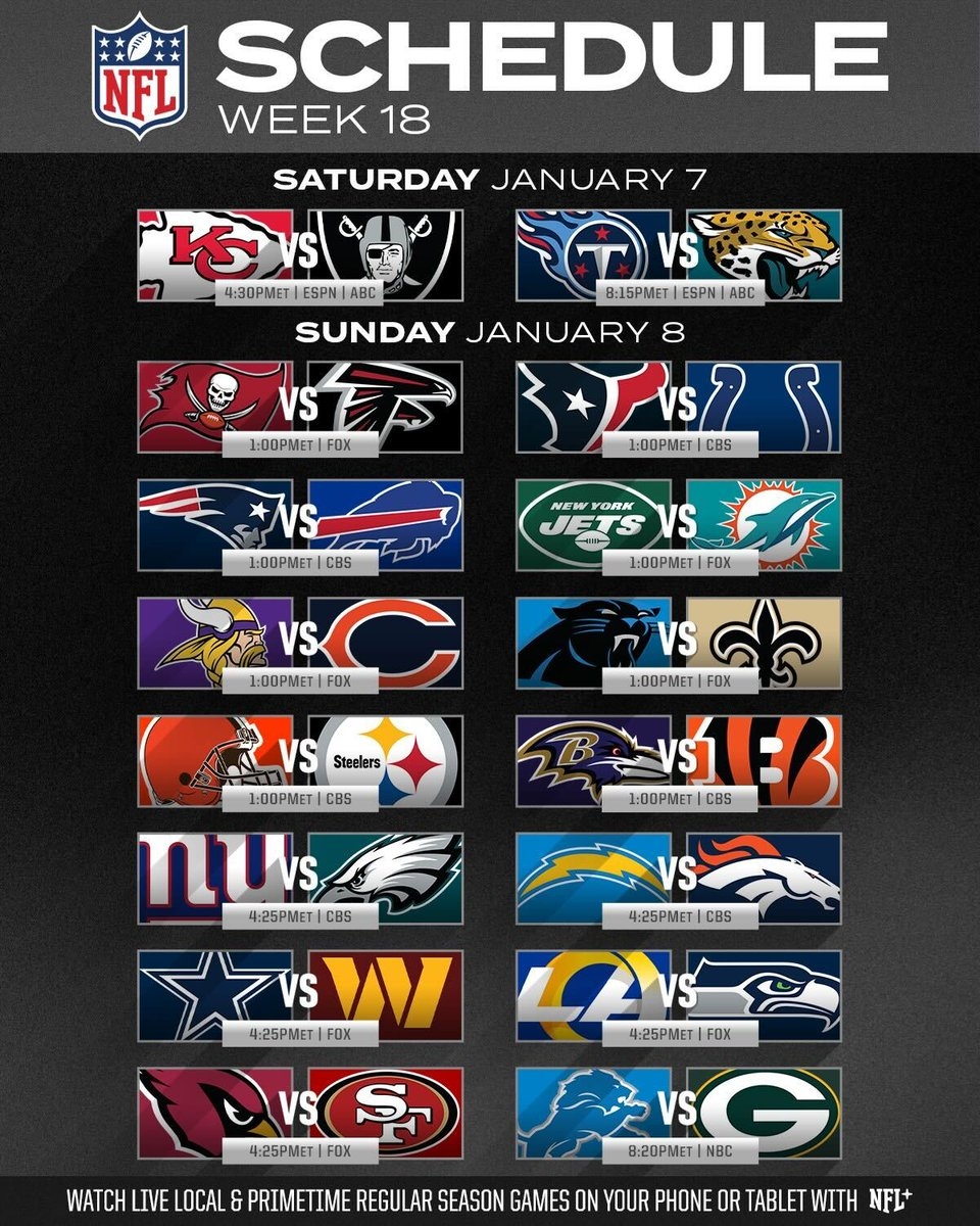 NFL On X The Full Schedule For Week 18 Https t co WK3Vzam5RO X