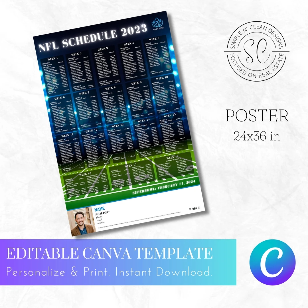 NFL Poster American Football Full Schedule 24x36in Etsy