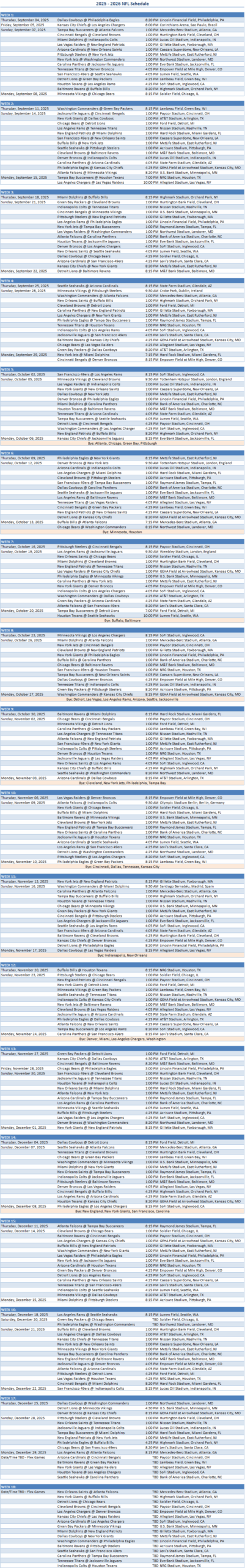 Printable Nfl Schedule Week 8