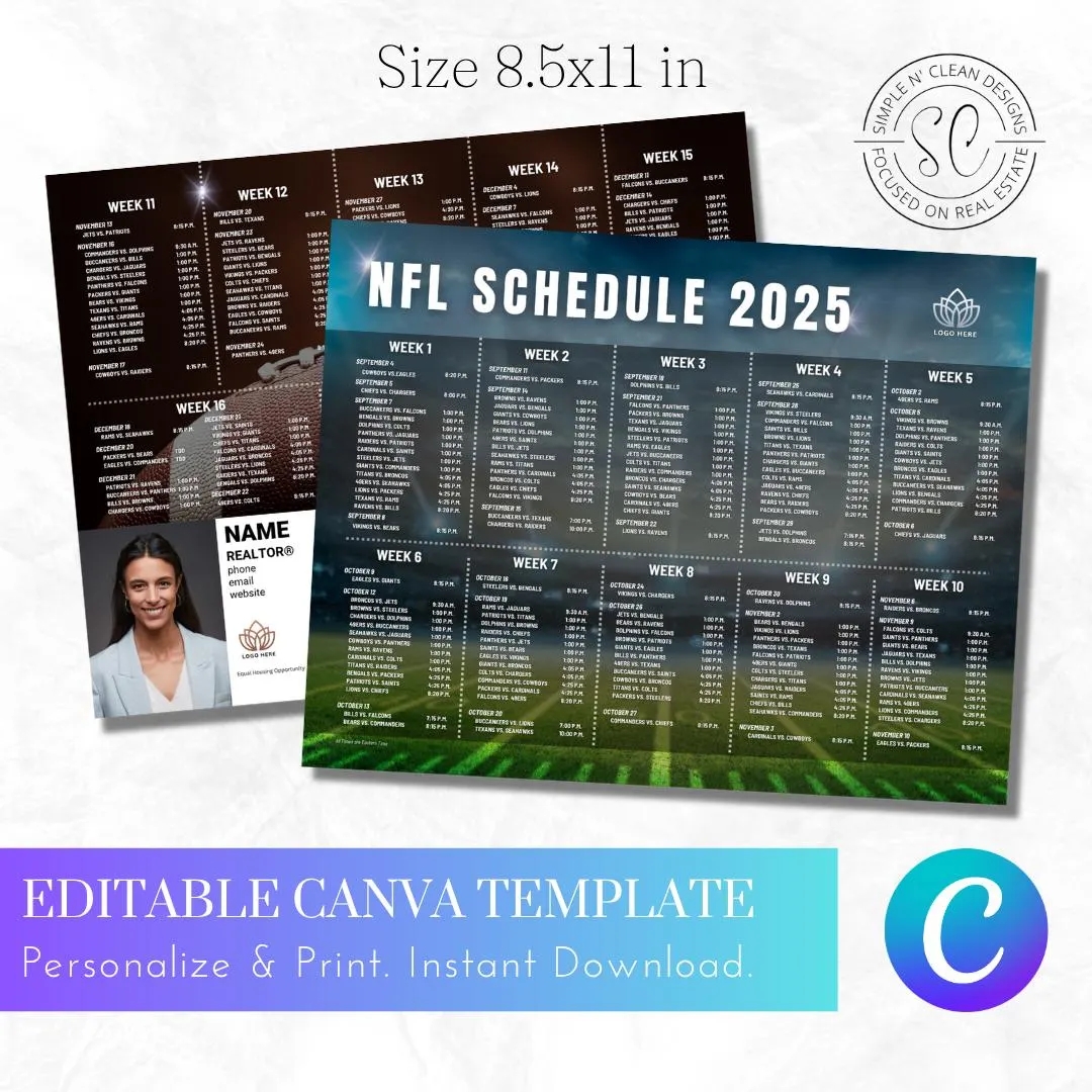 Nfl Schedule Etsy