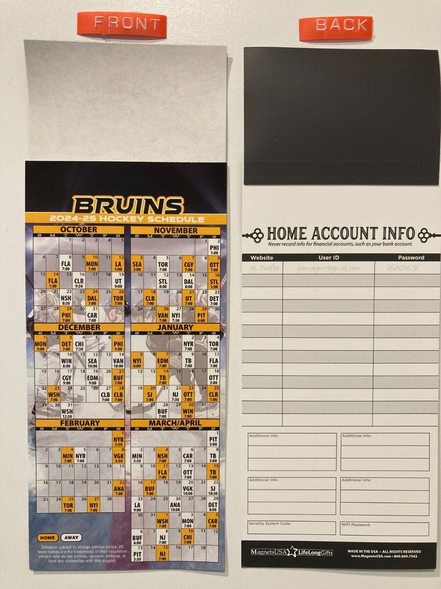 NHL 2024 2025 BOSTON BRUINS MAGNET SCHEDULE TEAMS DATES TIMES NEW EBay