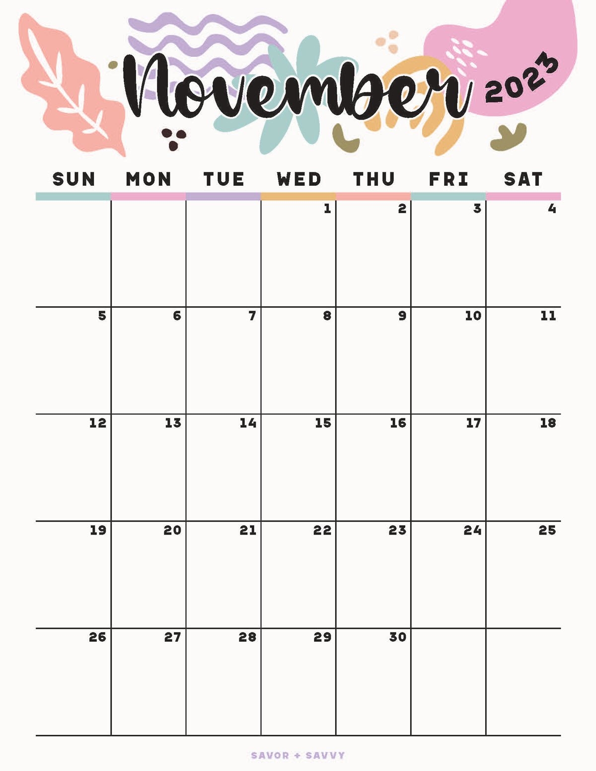 November Printable Schedule