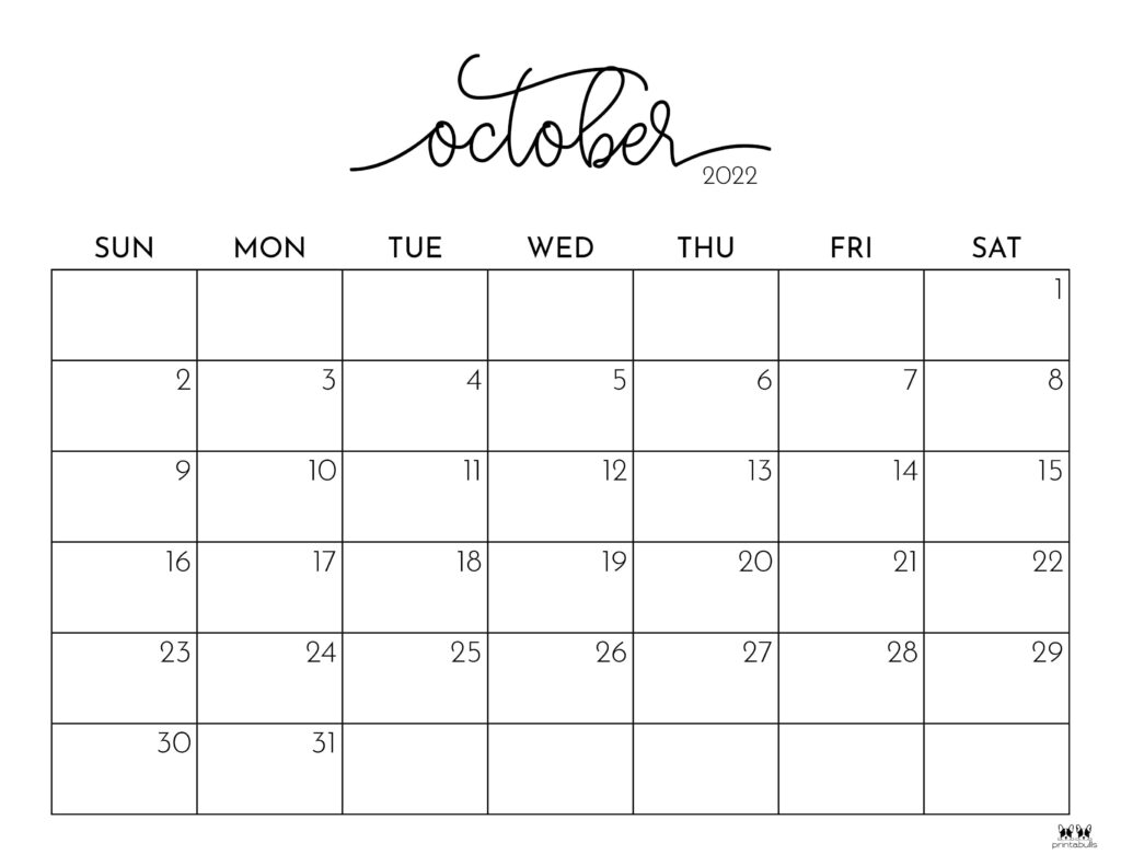 October 2022 Calendars 50 FREE Printables Printabulls