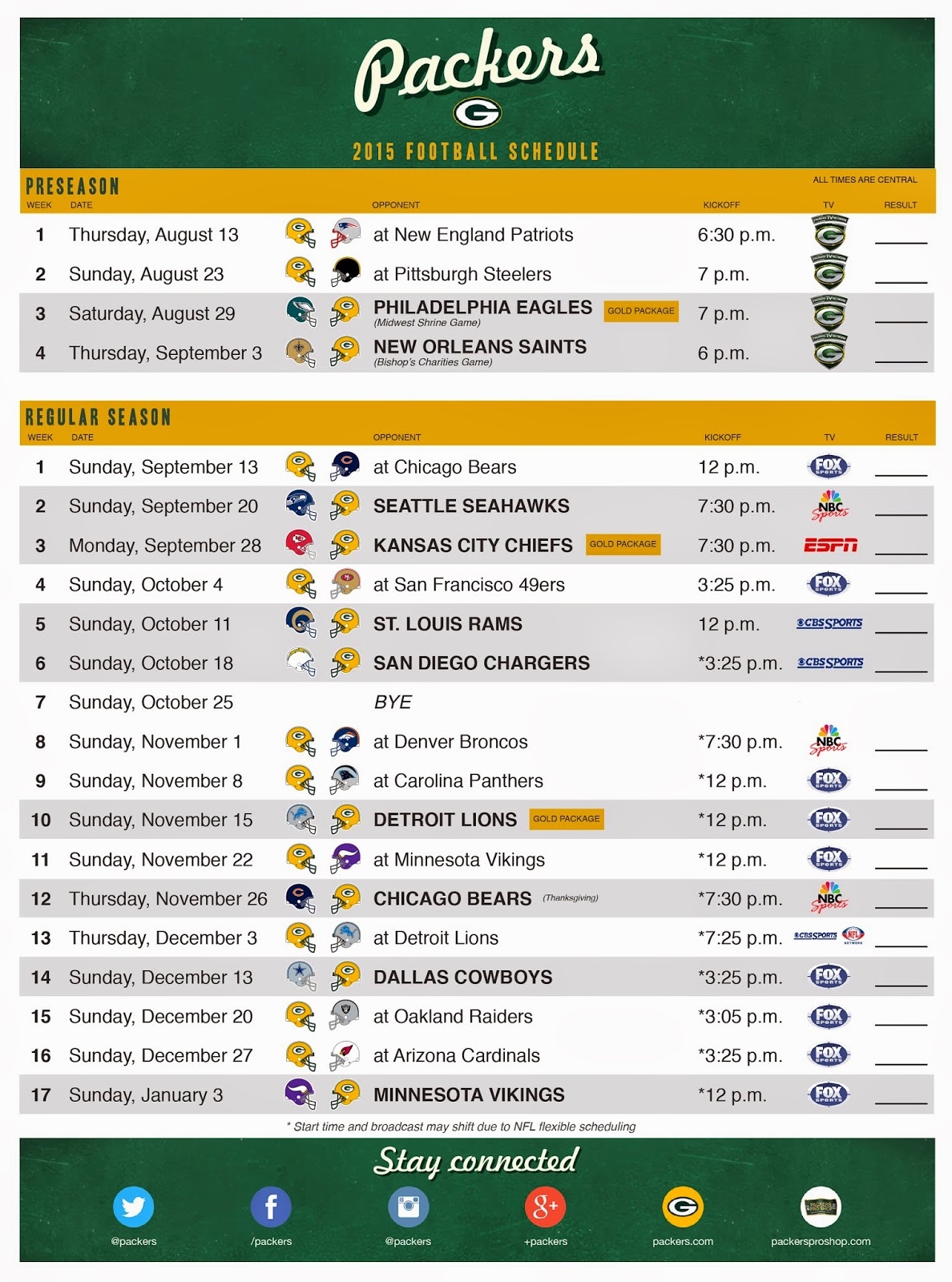 Printable Packers Football Schedule