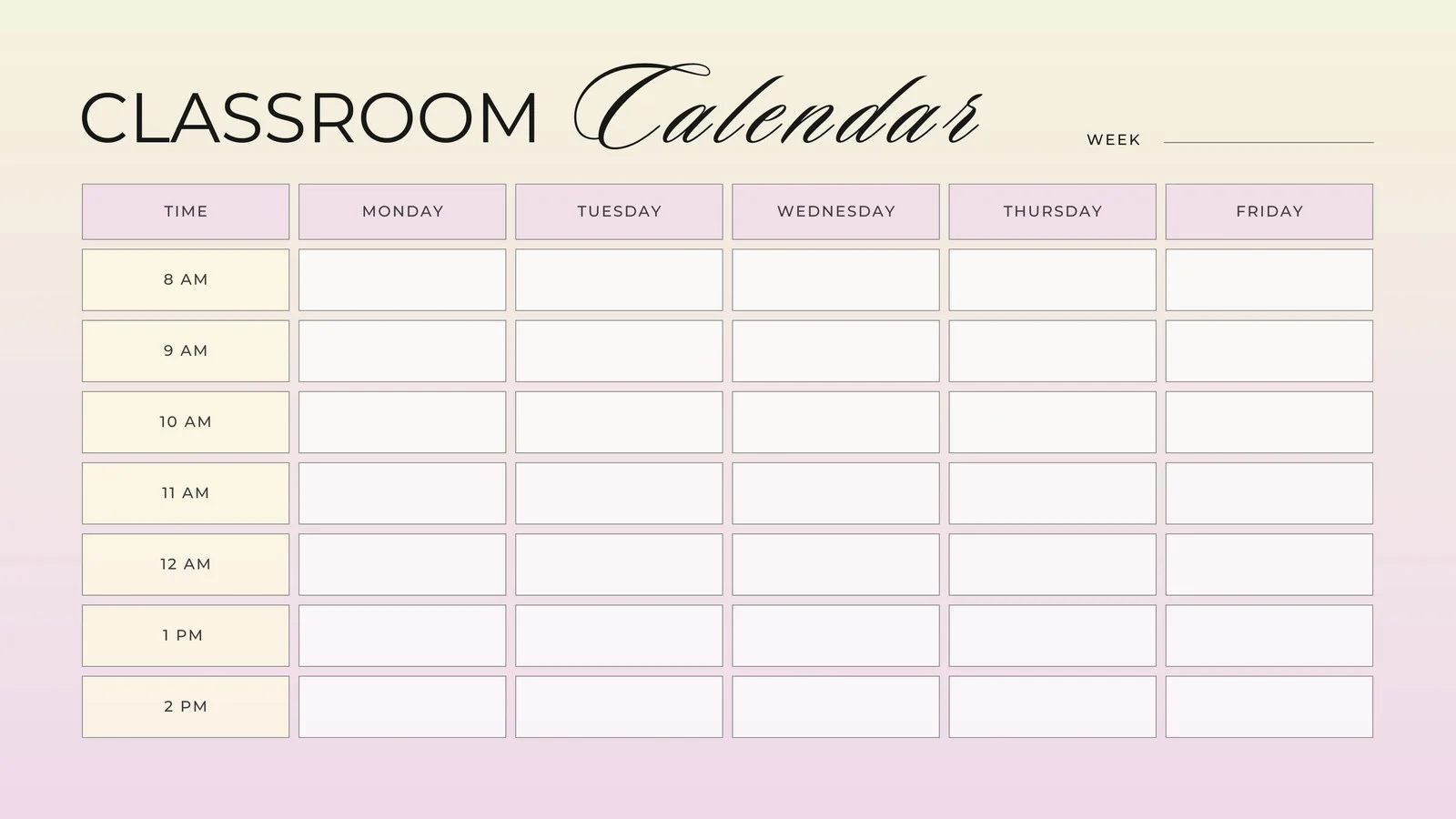 Printable Classroom Schedule Template