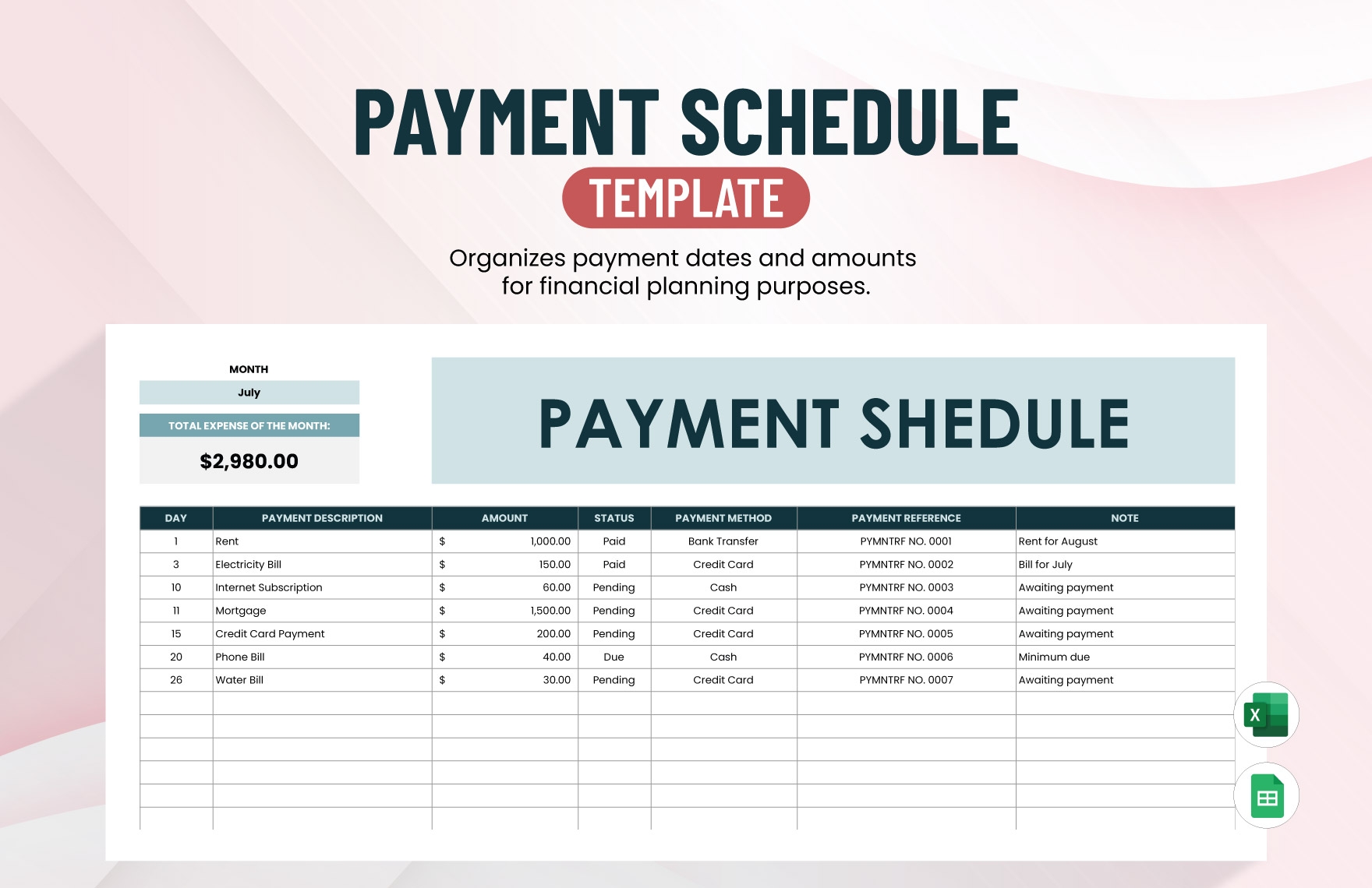Printable Payment Schedule Template