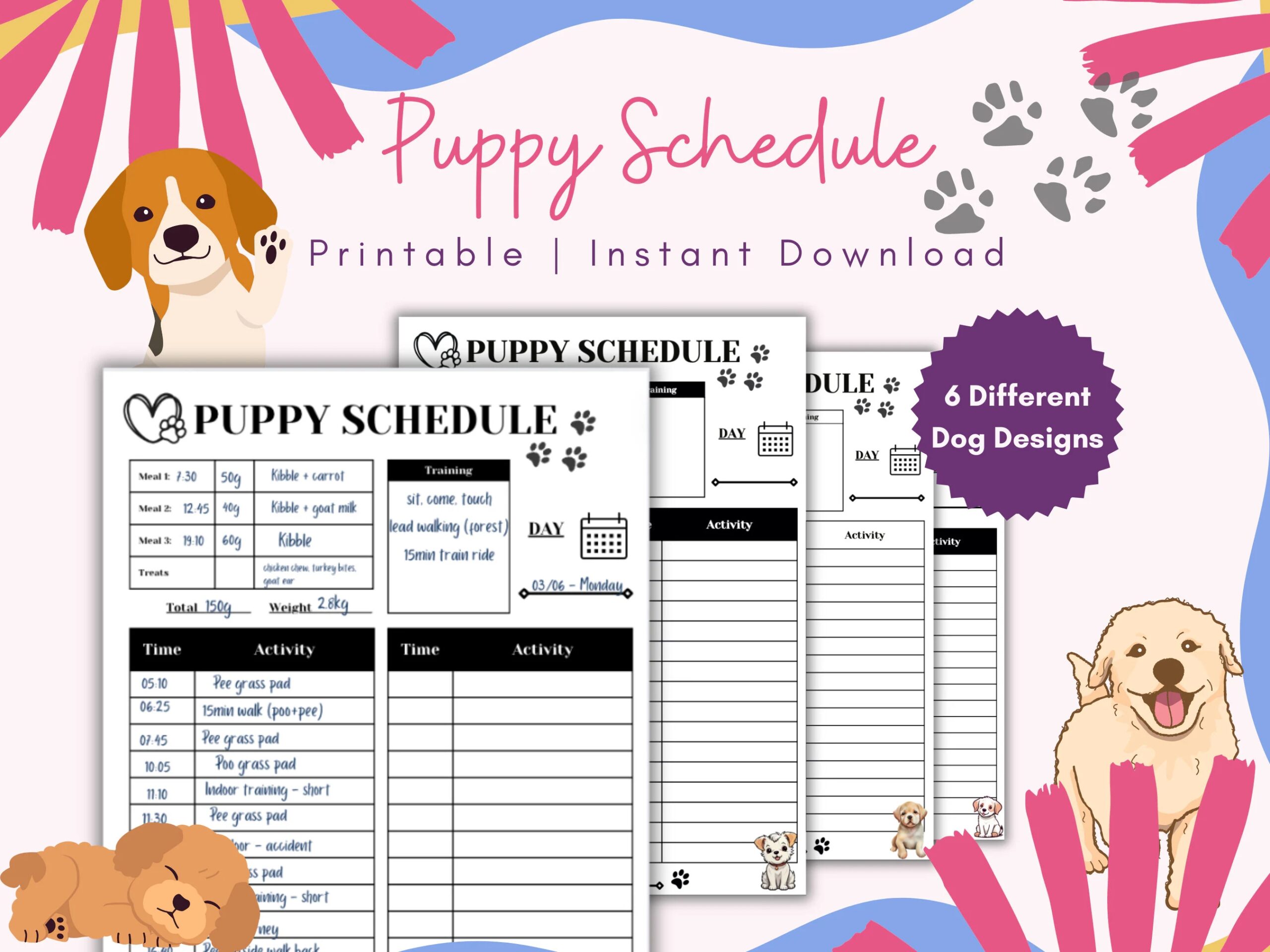 PDF Printable Puppy Schedule Dog Daily Meal Training Potty Tracker Puppy Planner Food Intake Potty Time Training Routine Accessory DIY 2025 Etsy