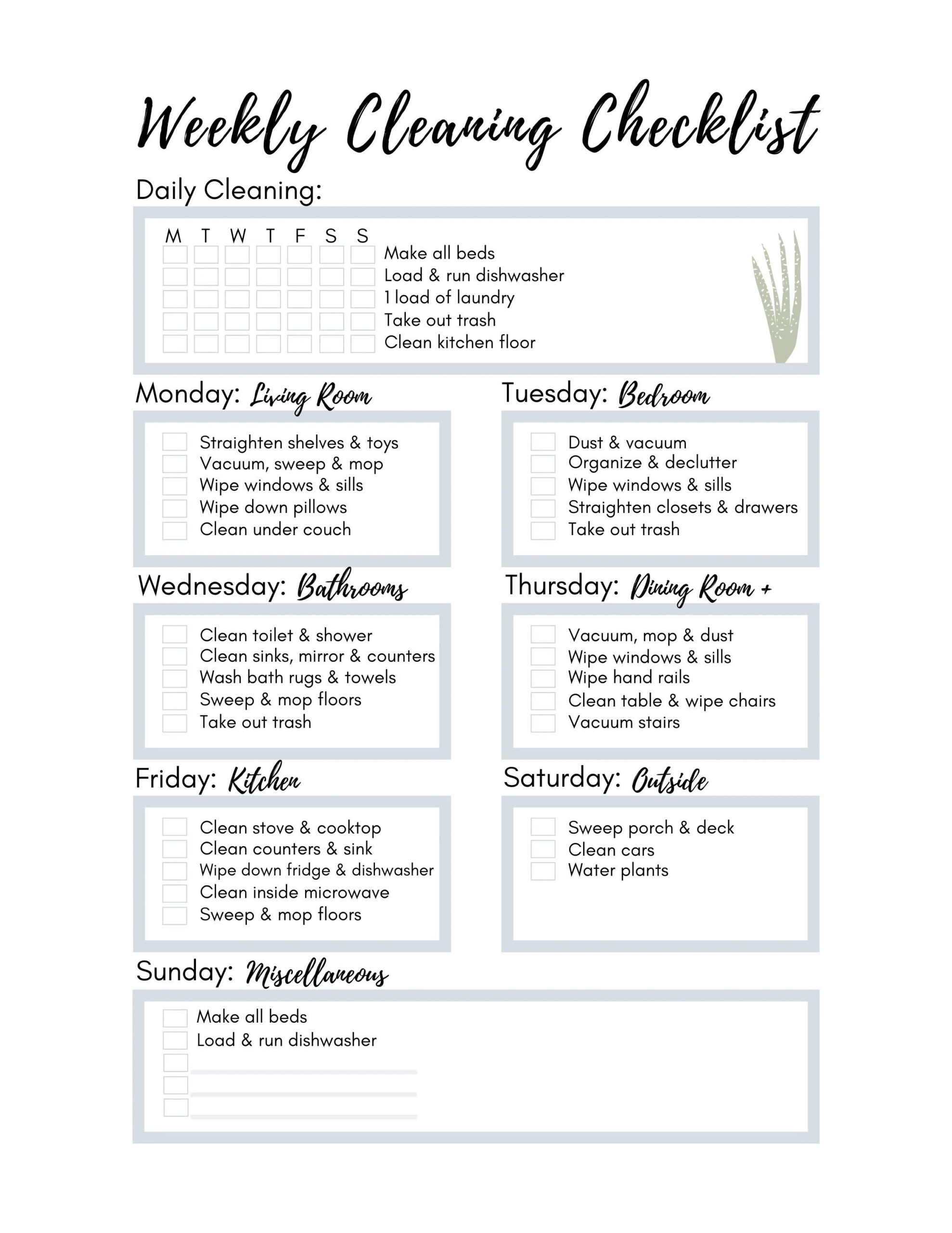 Personalized Weekly Cleaning Checklist Printable Cleaning Checklist Cleaning Schedule Daily Weekly Chore List Printable Tracker Etsy