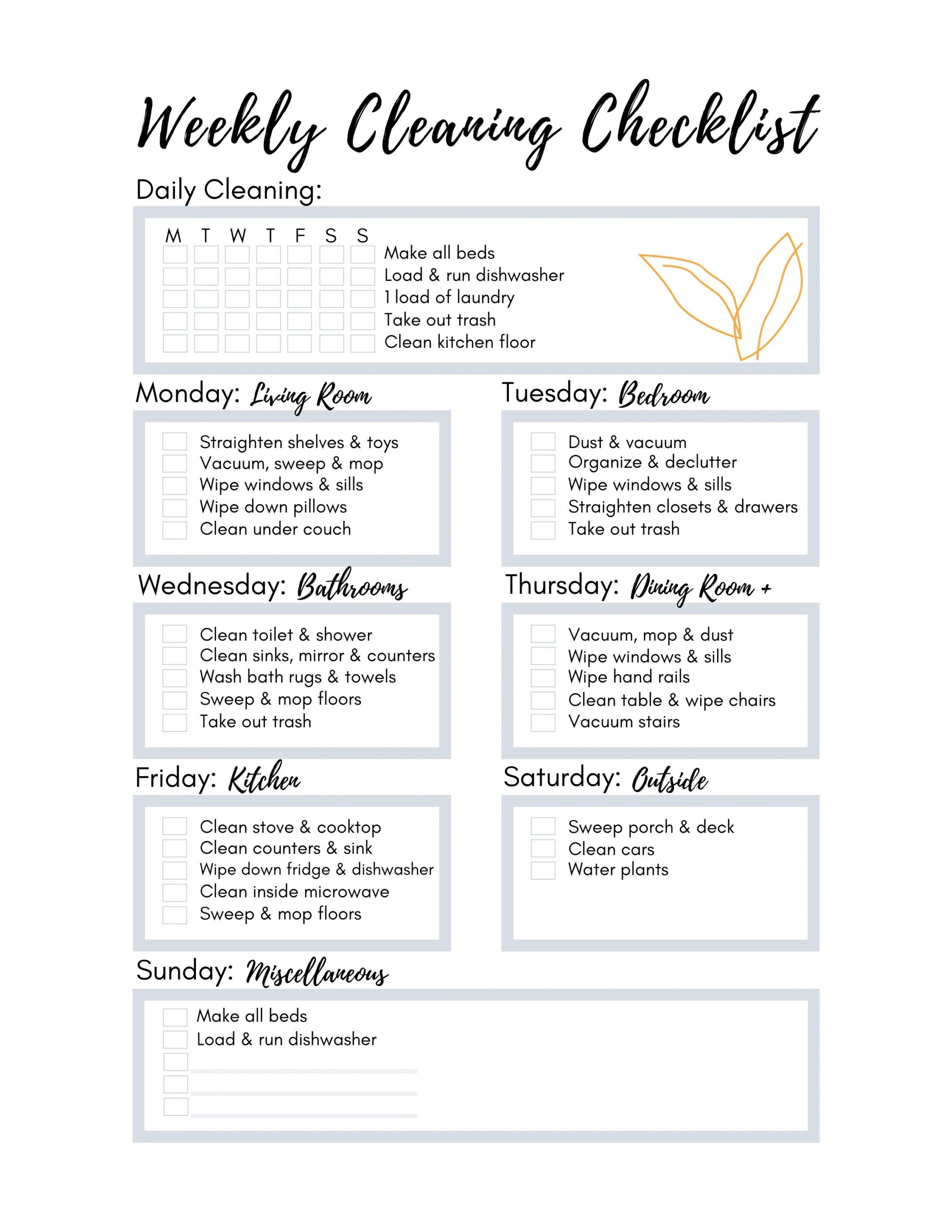 Personalized Weekly Cleaning Checklist Printable Cleaning Checklist Cleaning Schedule Daily Weekly Chore List Printable Tracker Etsy