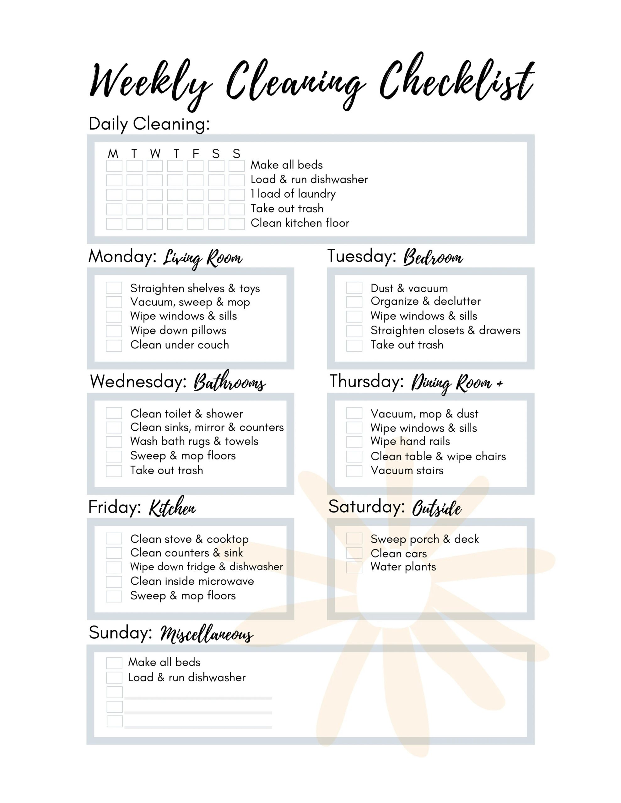 Personalized Weekly Cleaning Checklist Printable Cleaning Checklist Cleaning Schedule Daily Weekly Chore List Printable Tracker Etsy