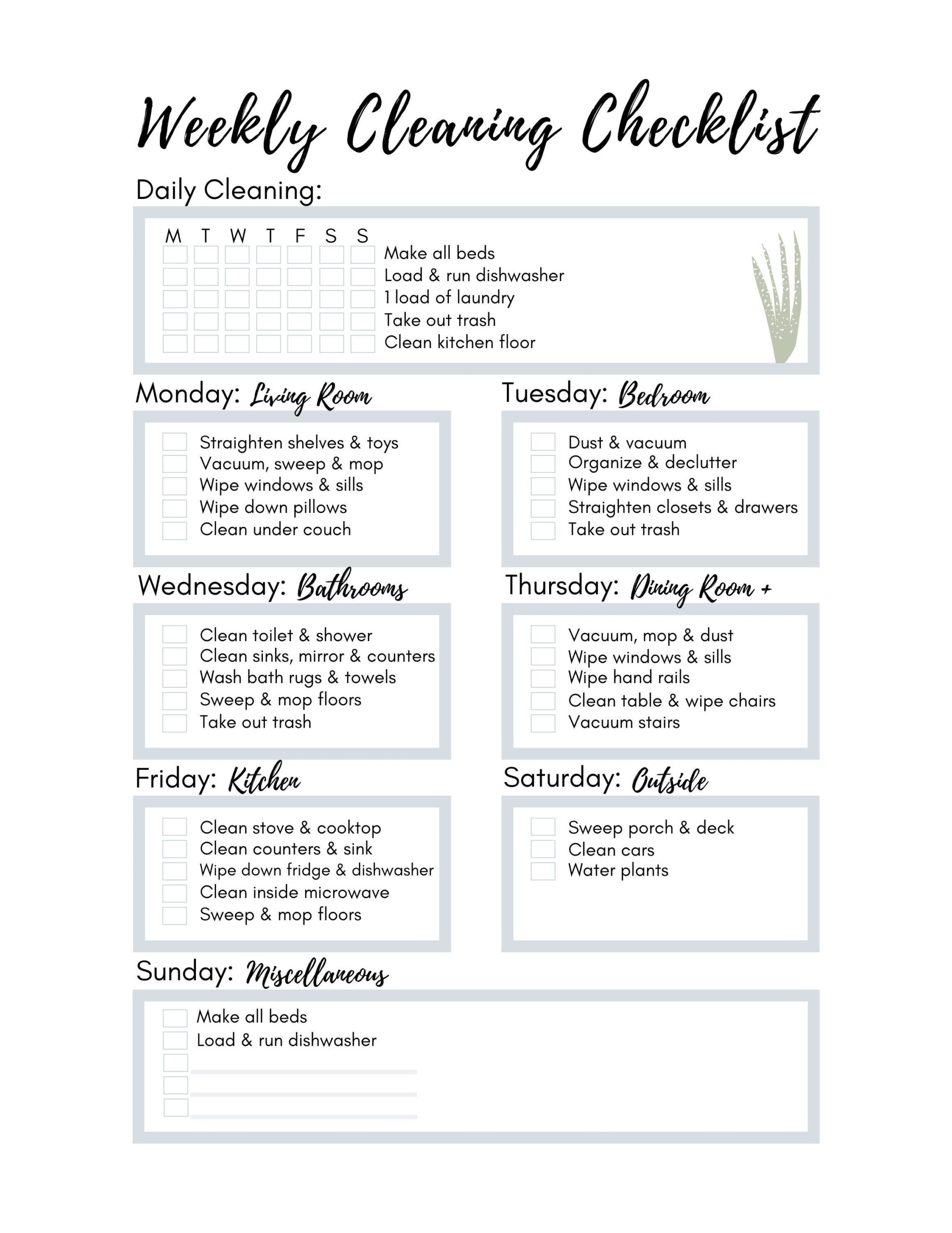 Personalized Weekly Cleaning Checklist Printable Cleaning Checklist Cleaning Schedule Daily Weekly Chore List Printable Tracker Etsy