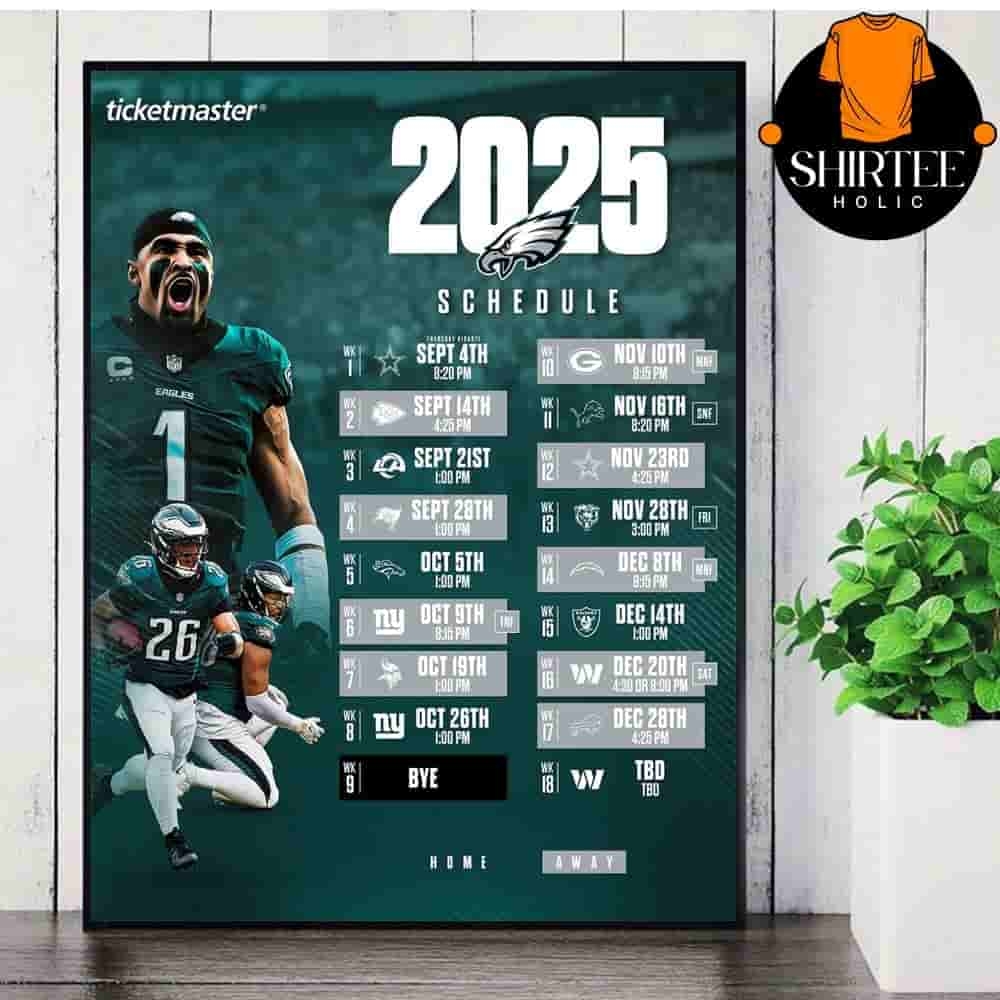 Philadelphia Eagles Official 2025 NFL Schedule Season 2025 2026 Wall Decor Poster Canvas Shirteeholic