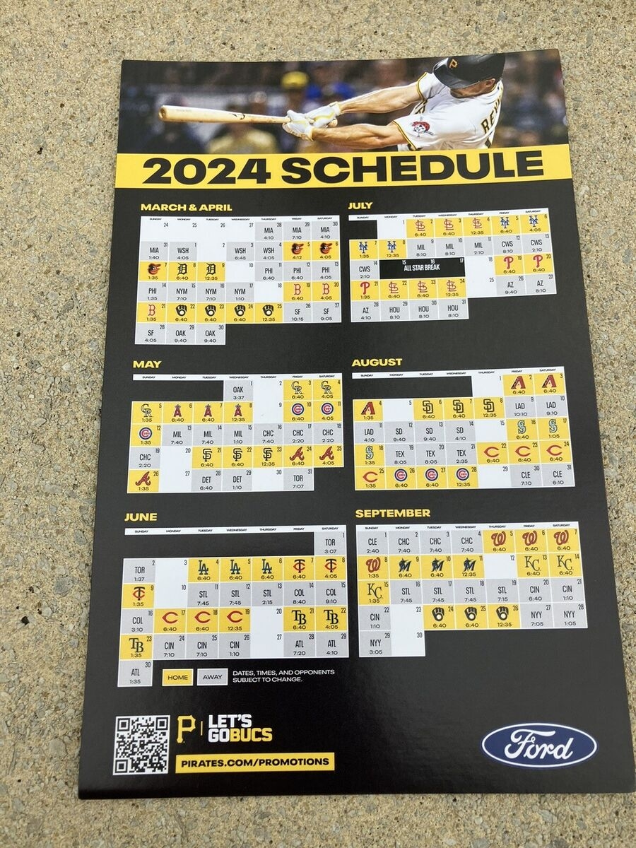 Pittsburgh Pirates 2024 Magnetic Schedule Opening Day SGA 4 5 24 New EBay