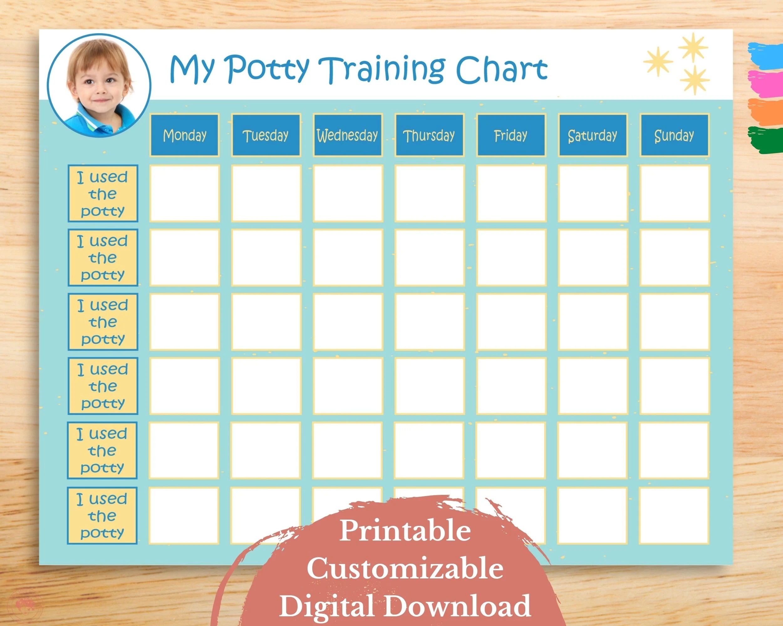 Potty Training Schedule Chart Printable Potty Training Sticker Chart Reward Chart Toilet Training Tracker Boy Instant Download Etsy