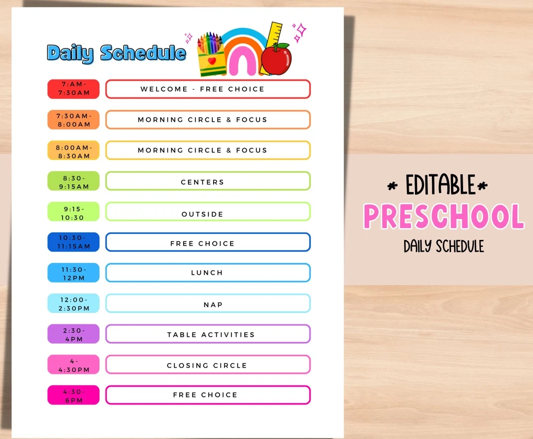 Preschool Class Schedule Printable