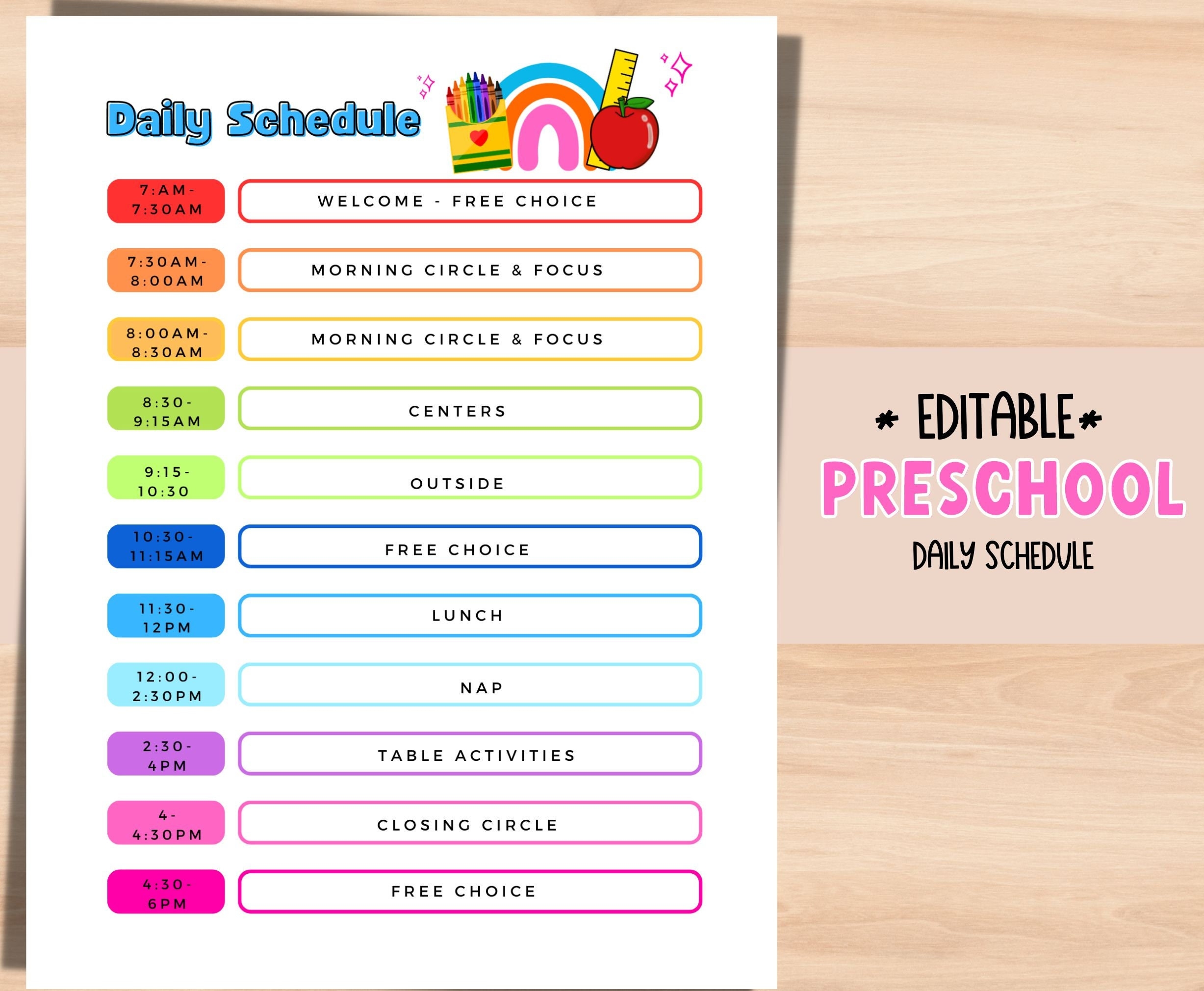 Preschool Daily Schedule Daycare Schedule EDITABLE Template Worksheets Library