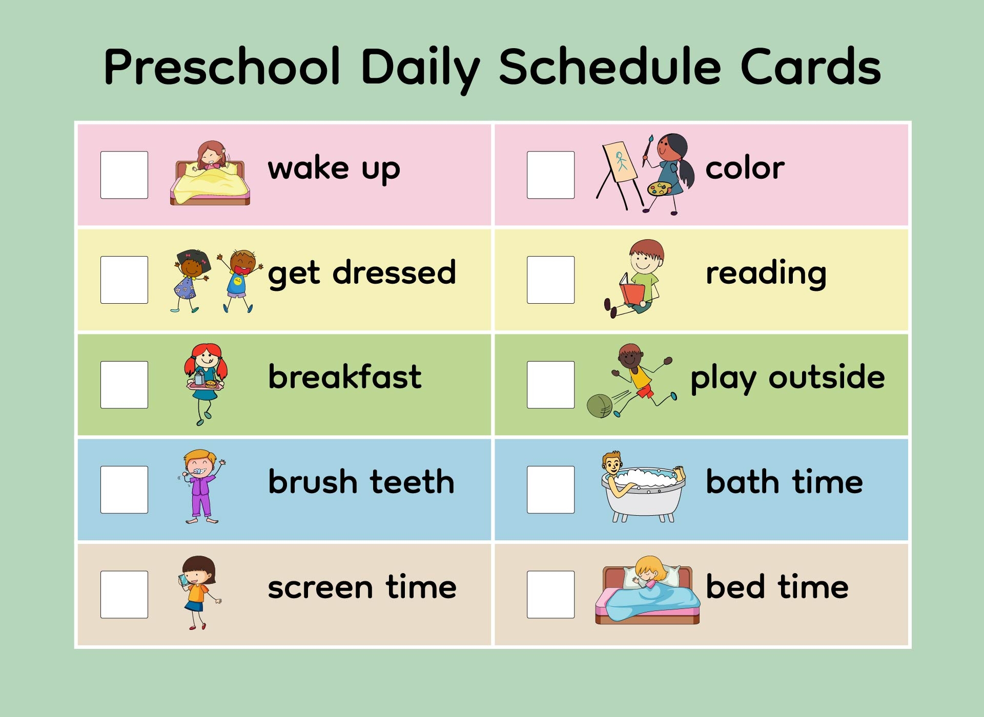 Preschool Visual Daily Schedule 10 Free PDF Printables Printablee