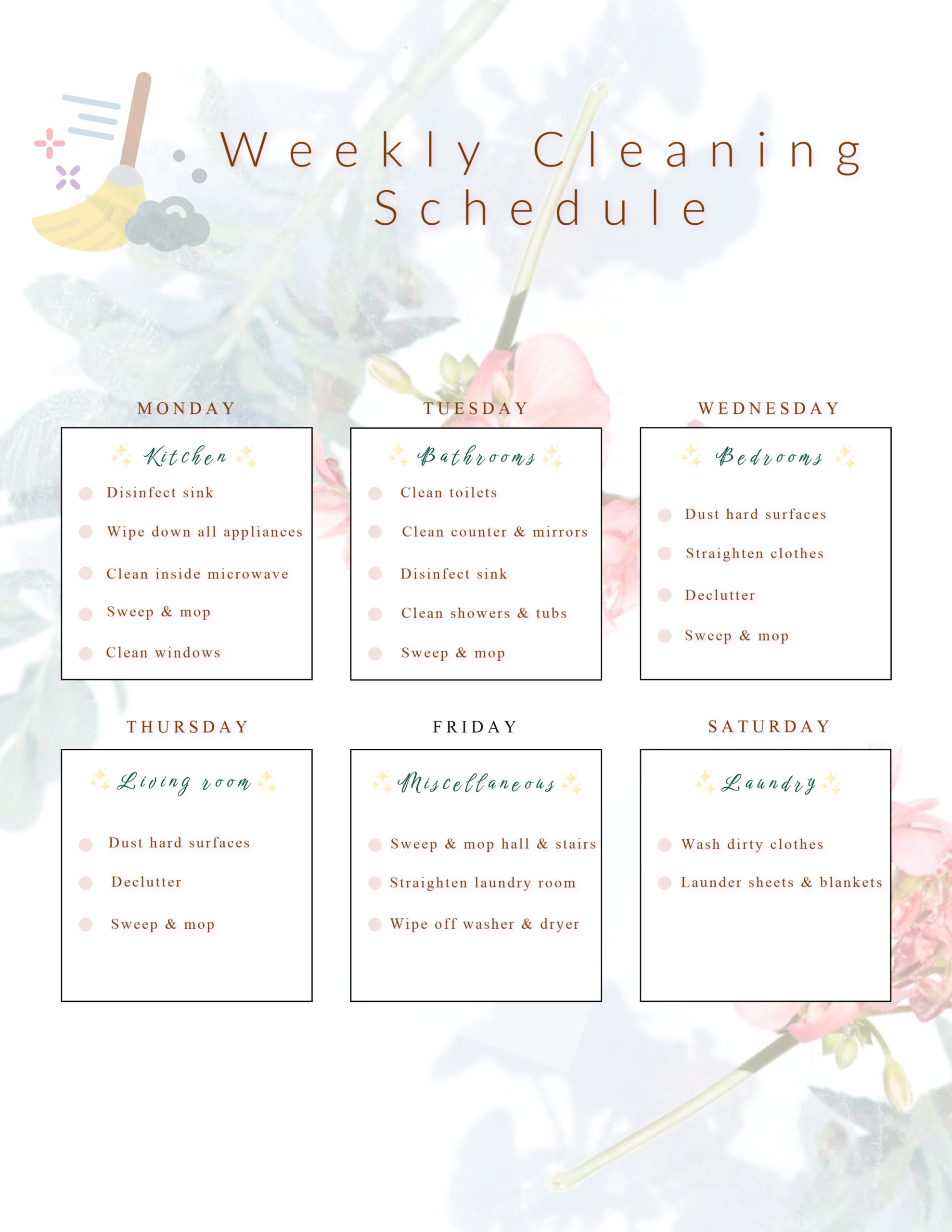 Printable Cleaning Schedule Weekly And Daily
