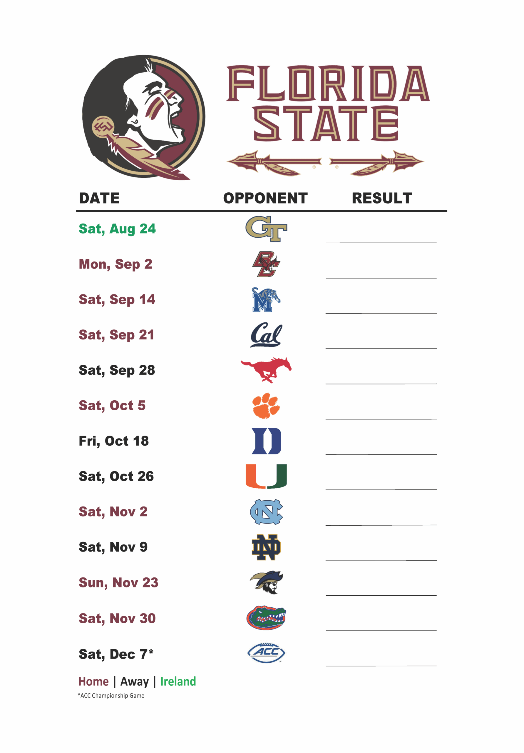 Printable 2024 Football Schedule R fsusports