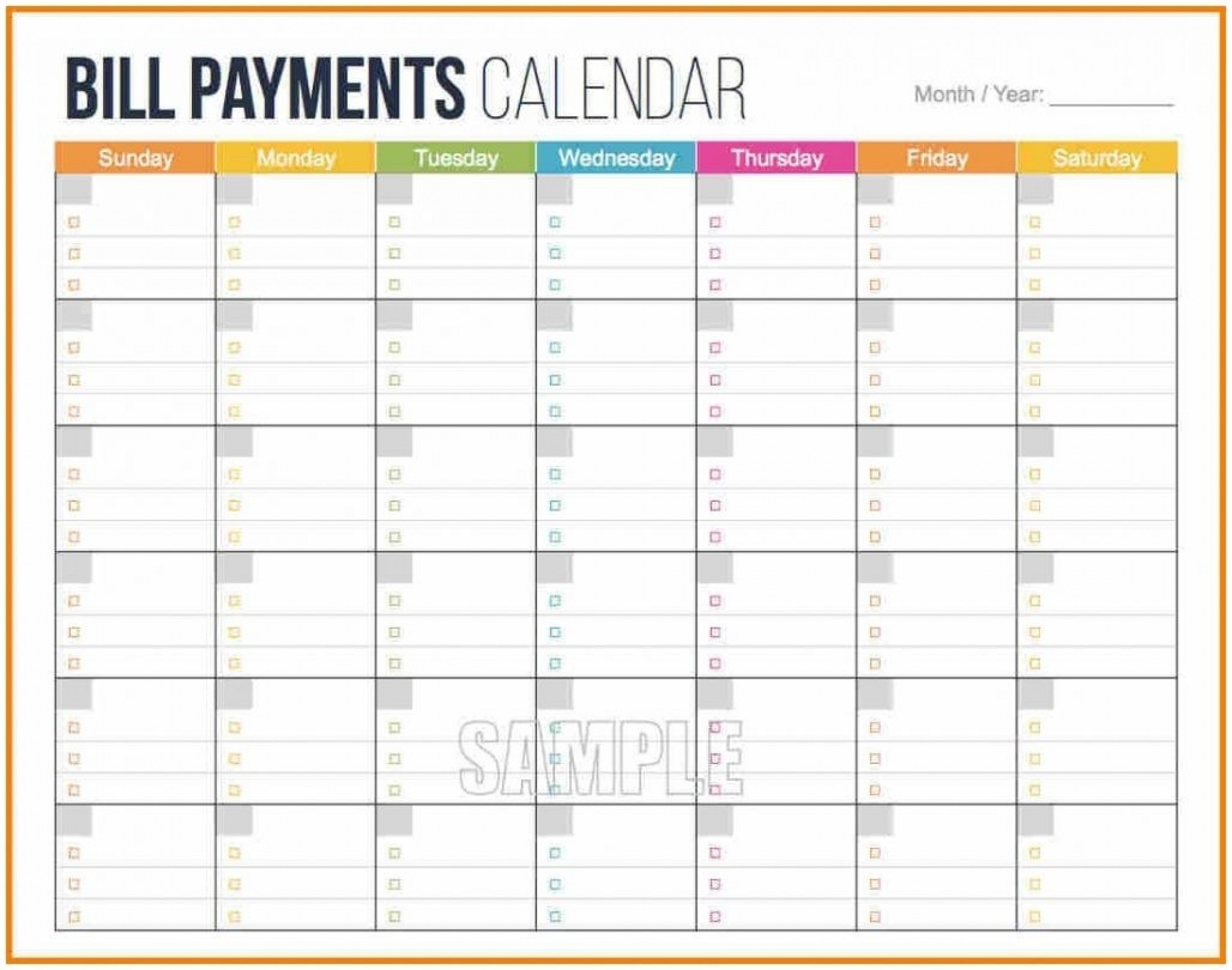 Printable Bill Pay Calendar Printable Party Favors