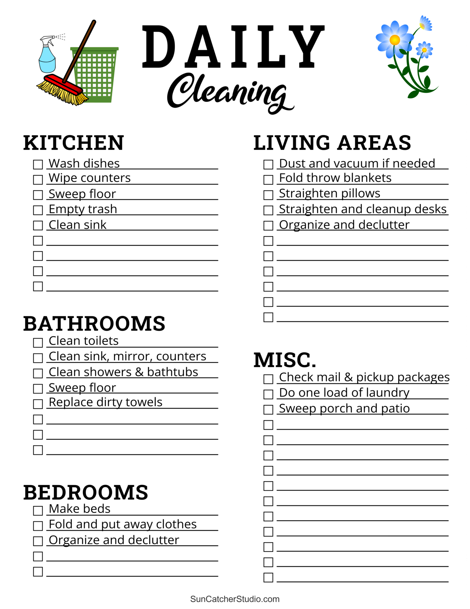 Printable Cleaning Schedule Spring Daily Weekly Checklists Free Printables Monograms Design Tools Patterns DIY Projects