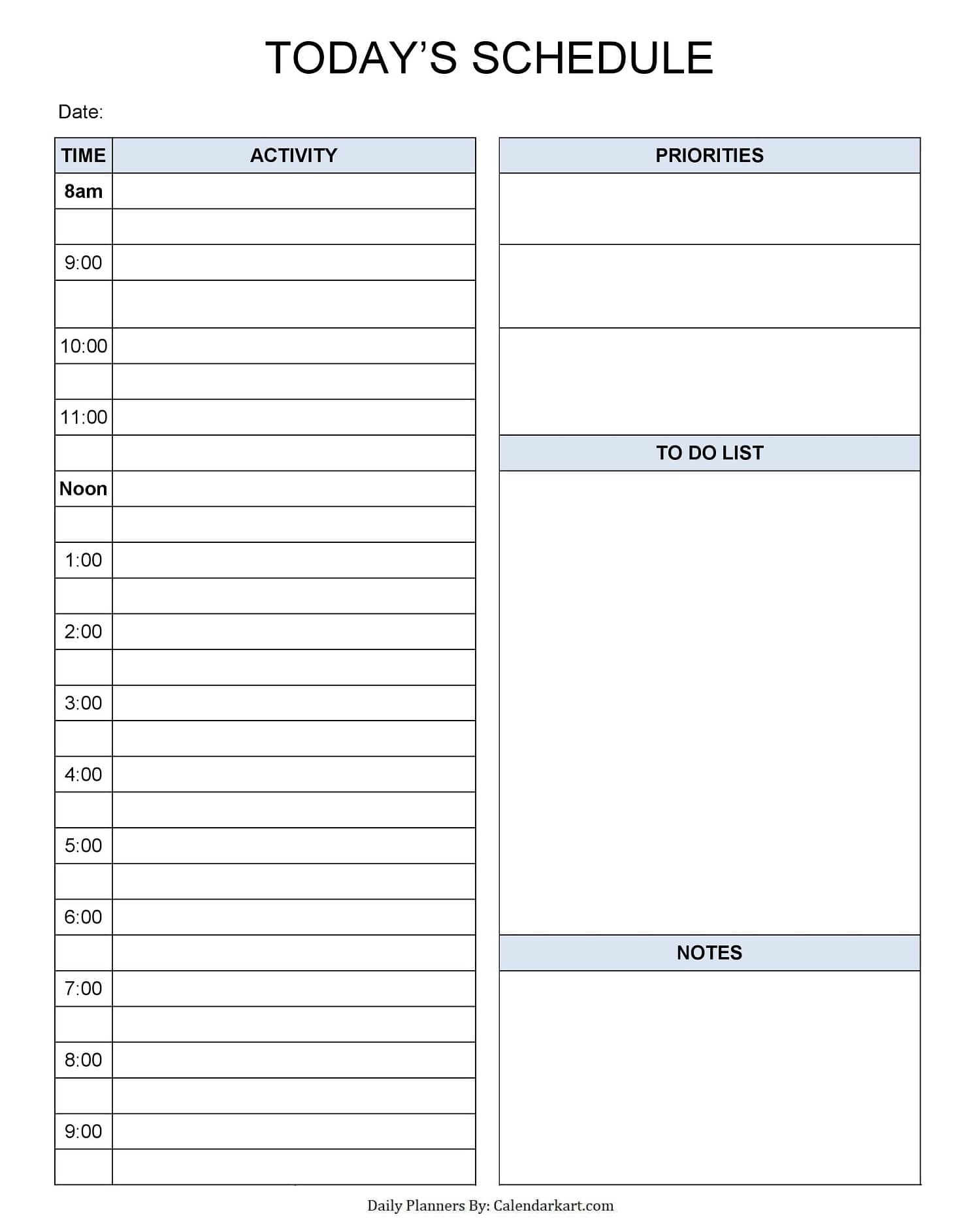 Printable Daily Schedule By Hour
