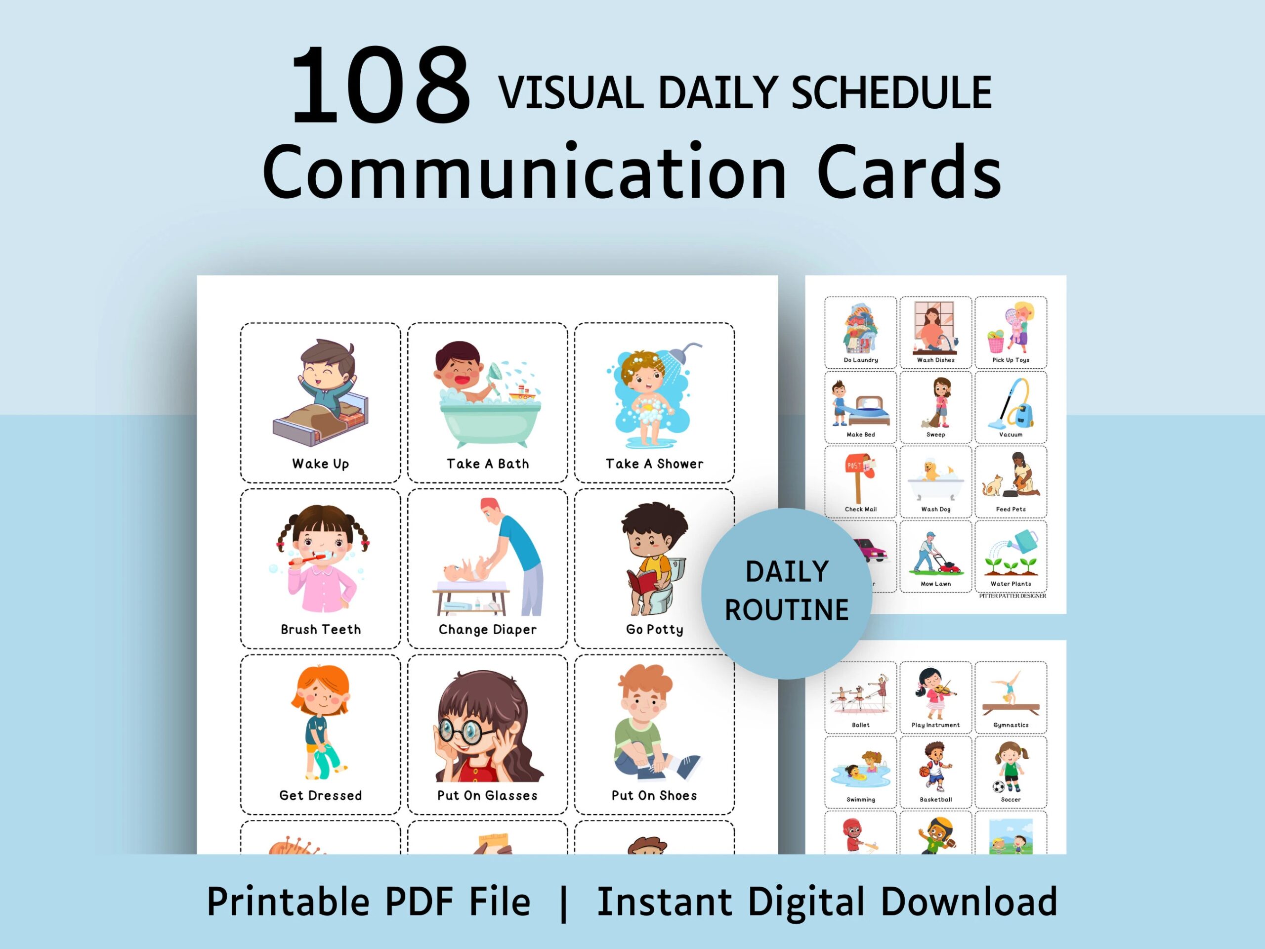 Printable Daily Routine Cards For Kids Visual Schedule Boards For Non Verbal Autism Communication Cards For Toddler Preschool Daycare Etsy